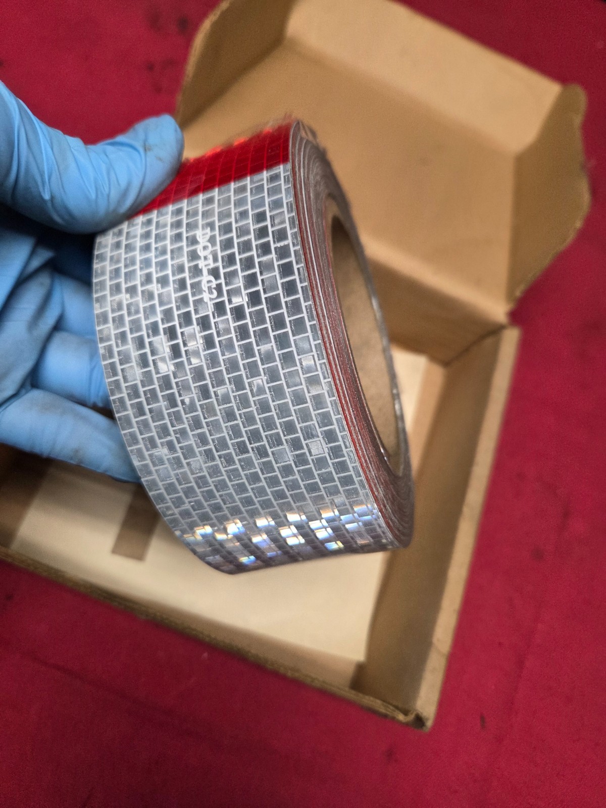 GROTE: RED / SILVER REFLECTIVE TAPE; 2″ X 75′ SHORT ROLL , 40650, OPENED BOX
