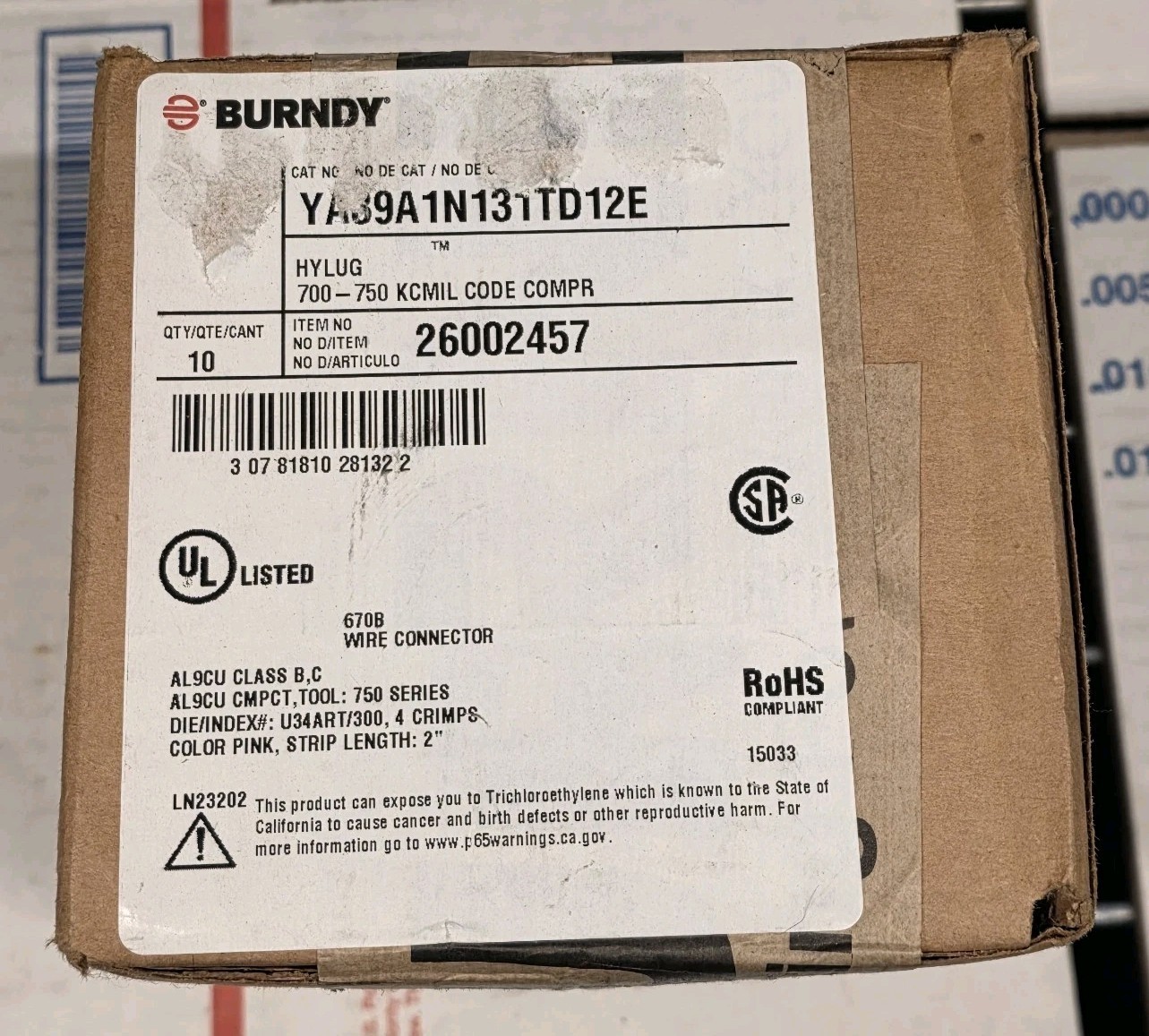 BURNDY HYLUG 750 KCMIL Compression Terminals (New Open Box) Box Of 10