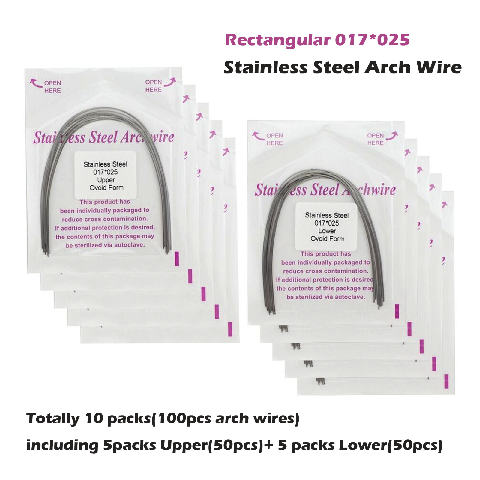 100PCS Orthodontic Arch Wire Stainless Steel Round Rectangular Ovoid Natural