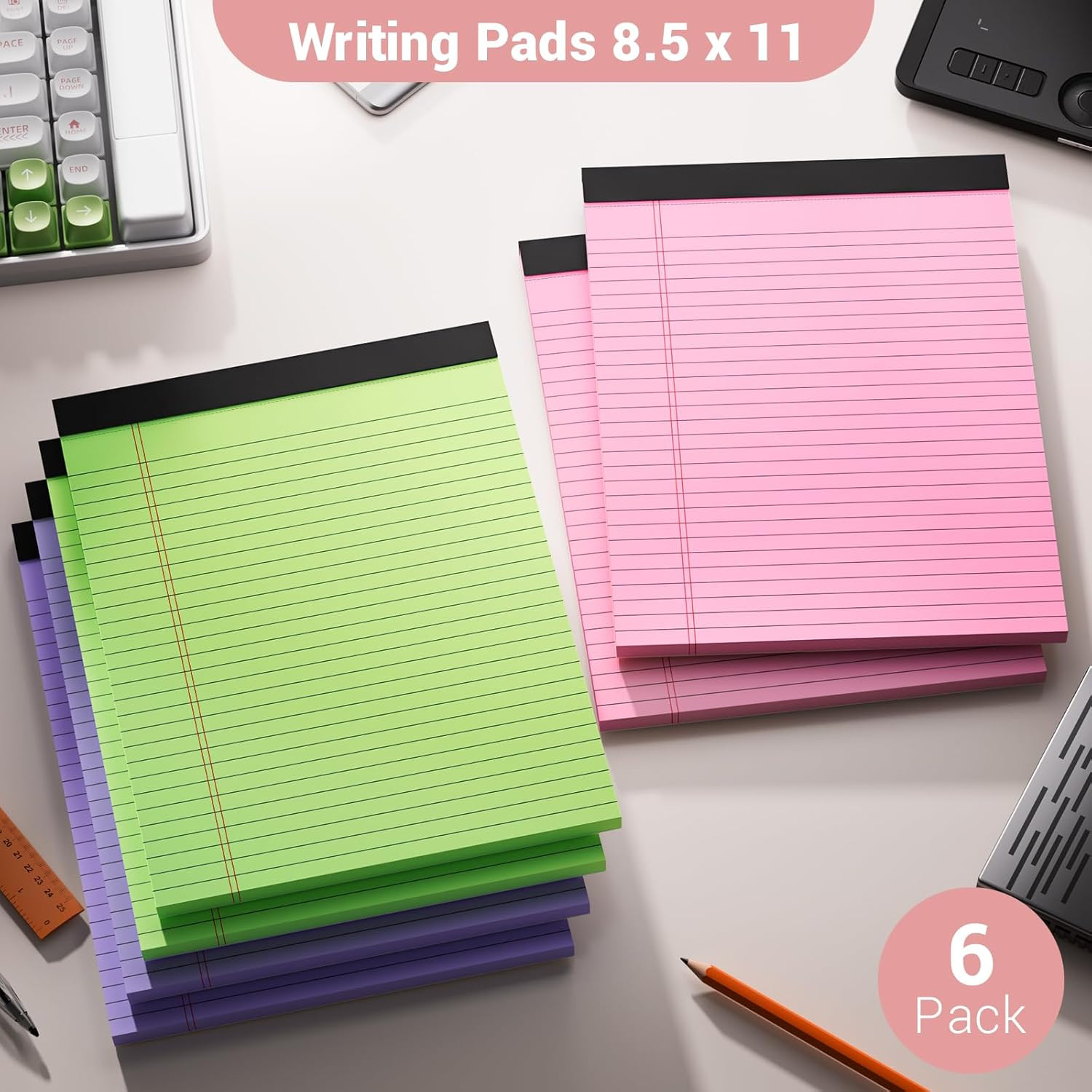 Legal Pads 8.5 x 11 Inch, 6 Pack, Colored Notebook Paper, 8.5 x 11 Colored Legal