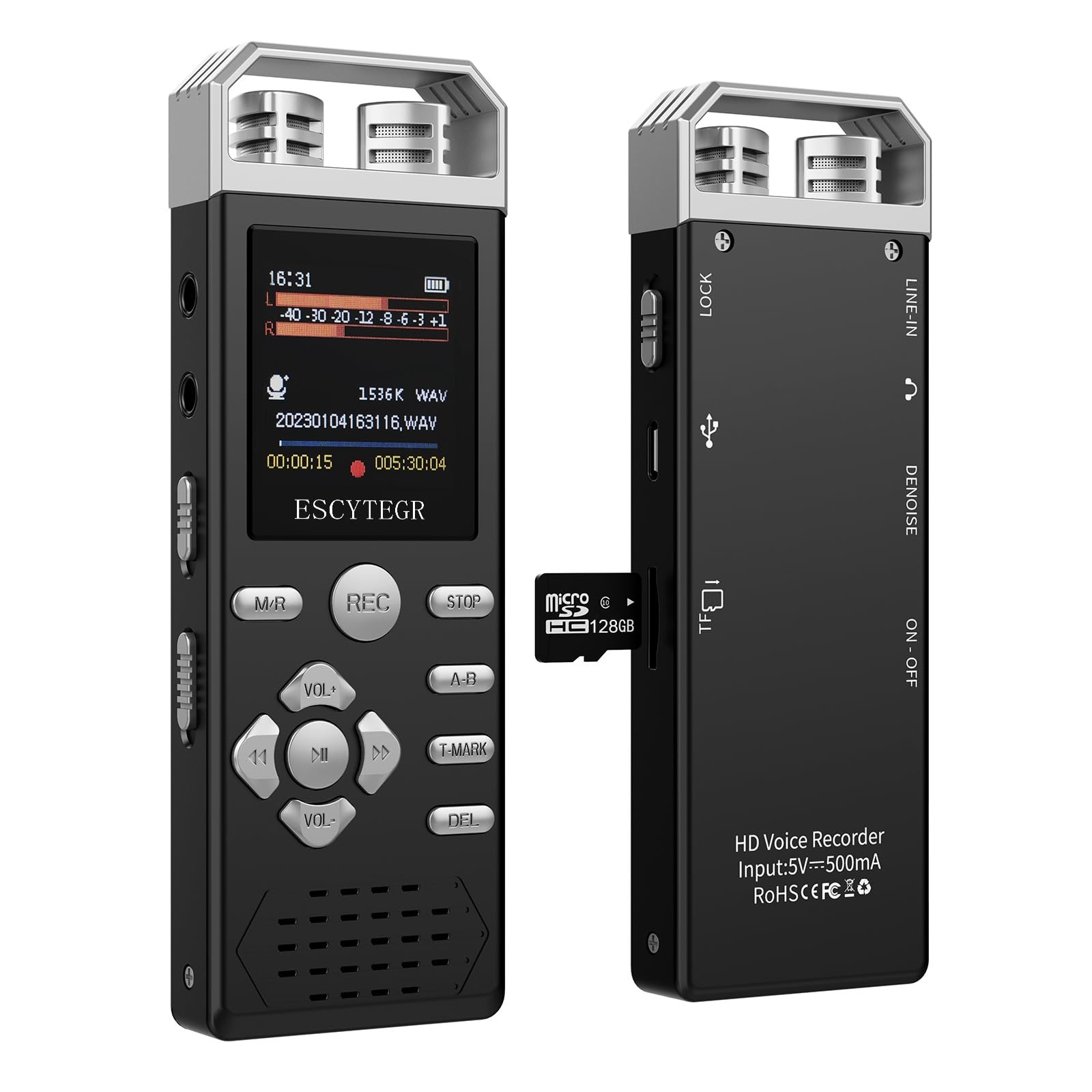 ESCYTEGR 144GB Digital Voice Activated Recorder 1536KBPS Audio Voice