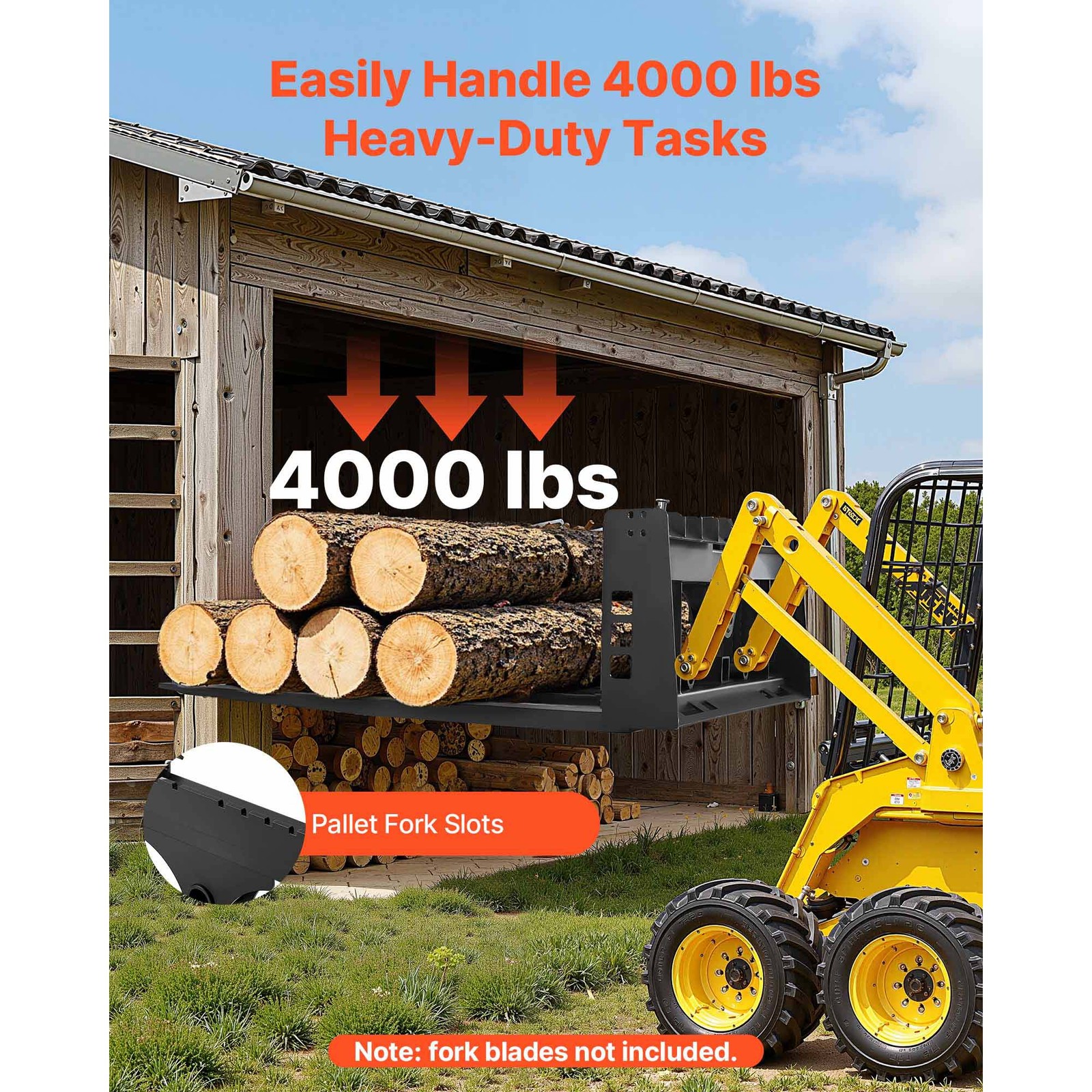 Uimoso 45″ 4000lbs Skid Steer Pallet Frame w/2″ Hitch Receiver and Spear Sleeves