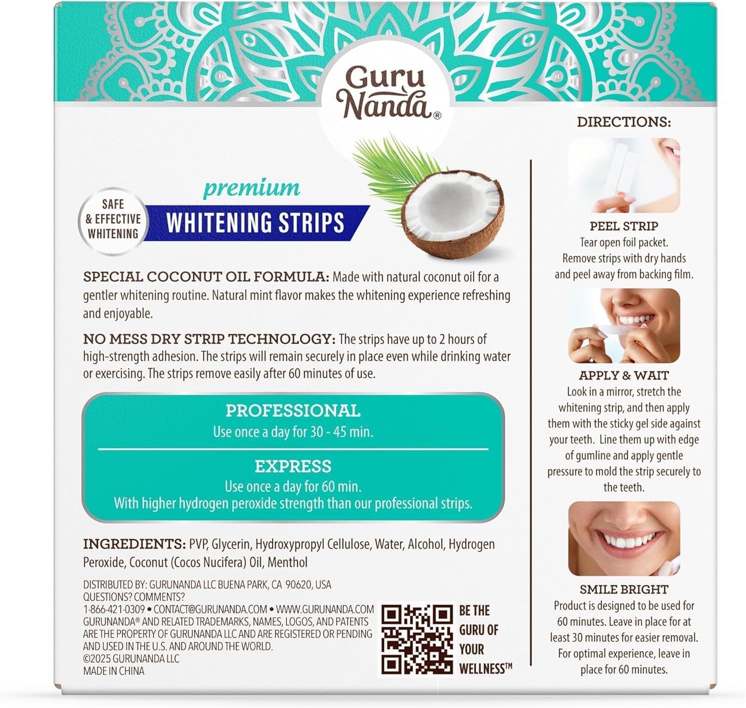 GuruNanda Teeth Whitening Strips Kit – 7-Day Treatment with Non-Slip, Dry Strip