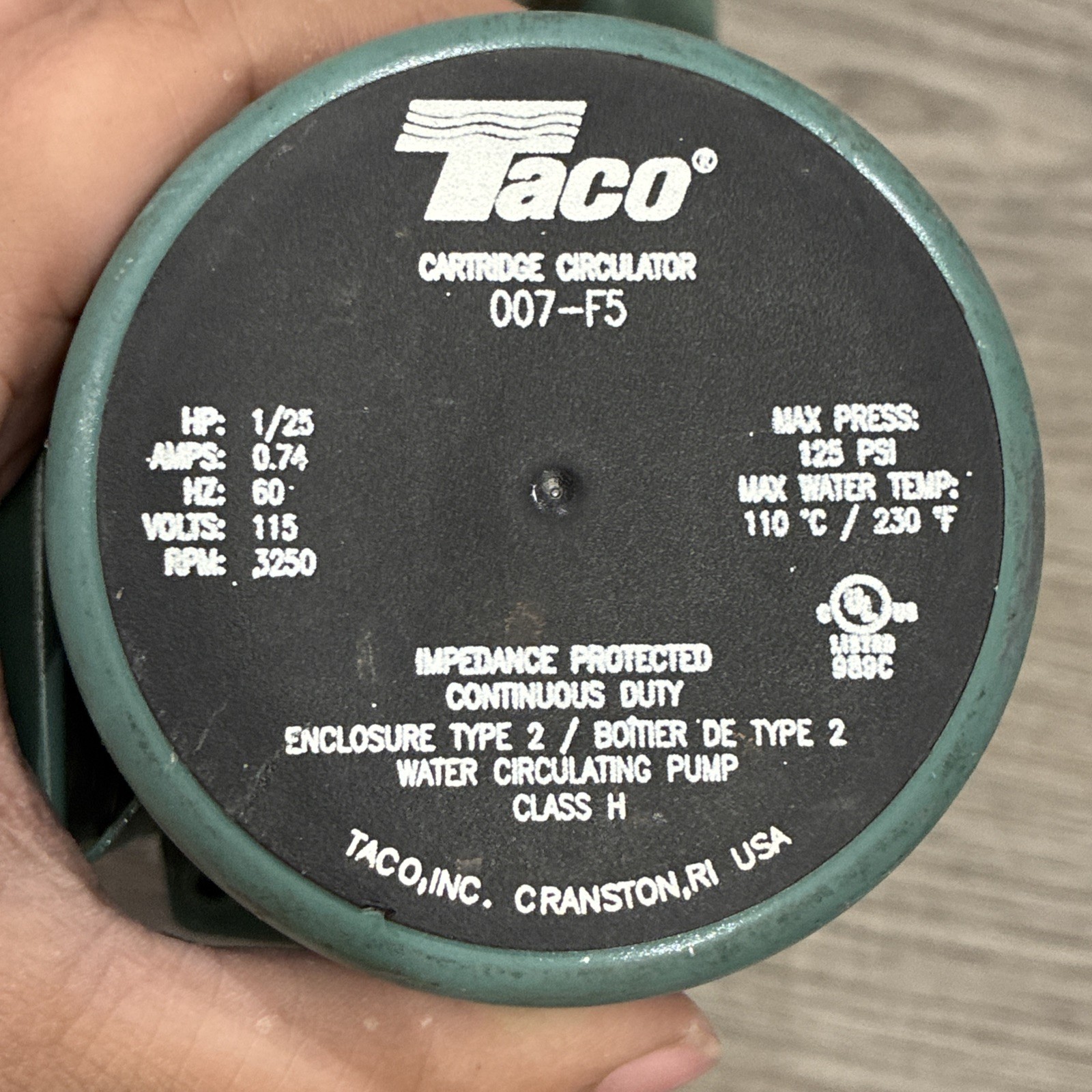 Taco 007-F5 Cast Iron Circulator, 1/25 HP Pump with Universal Pump