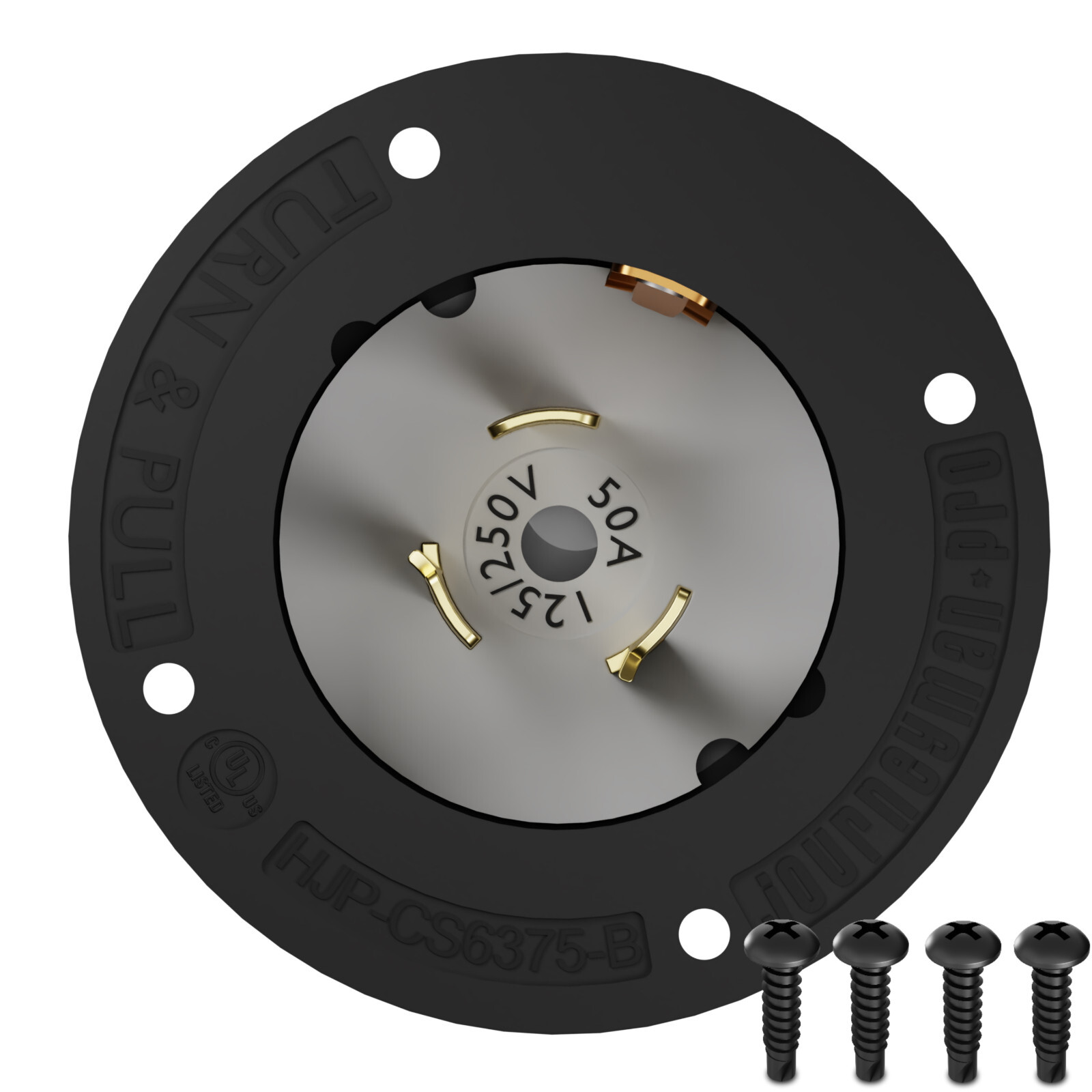 CS6375L 50 Amp 125/250V 4-Prong Locking Receptacle Plug Flanged Inlet Turn Lock