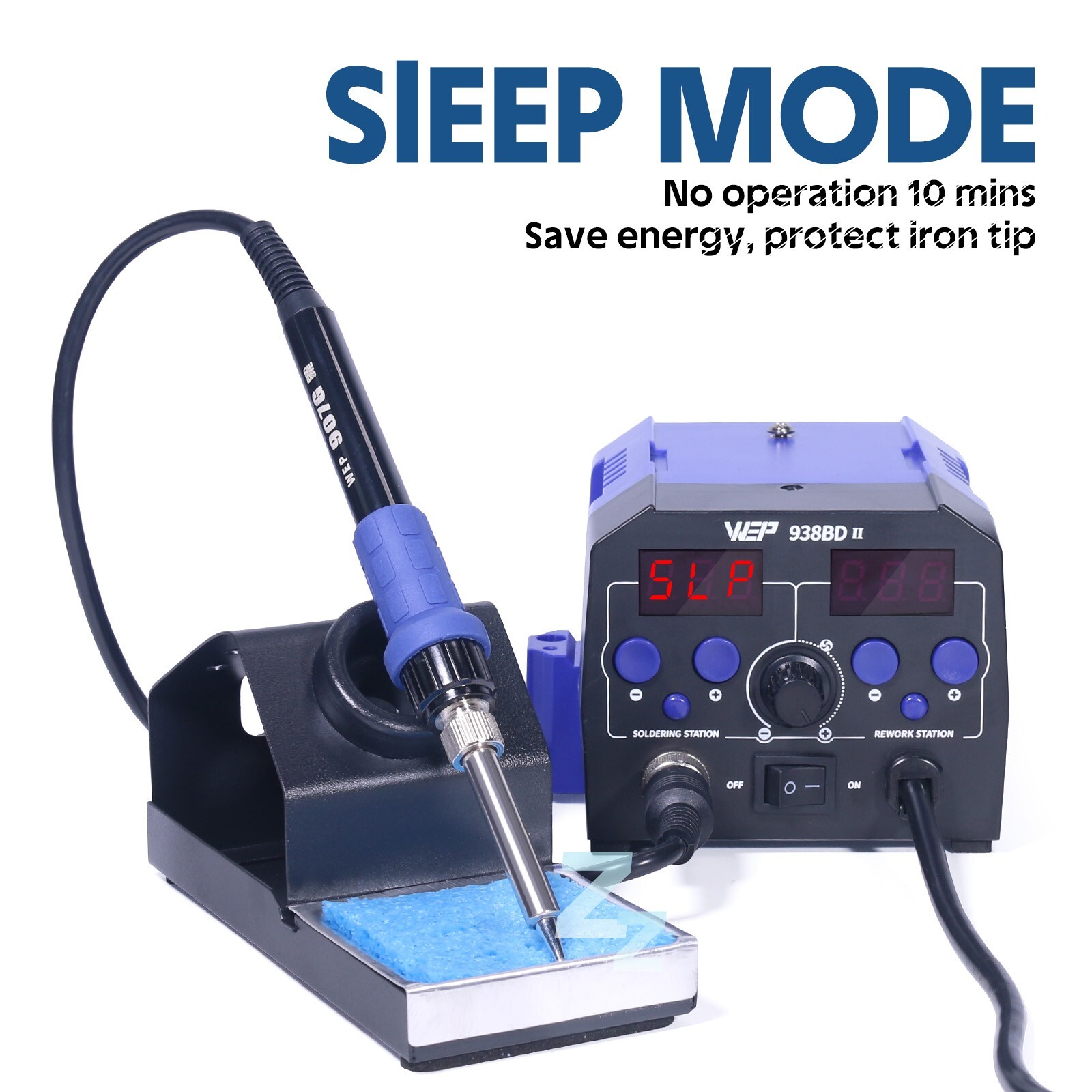 WEP 938BD-II Soldering Iron Station Hot Air Gun Rework Station with LED Lamp
