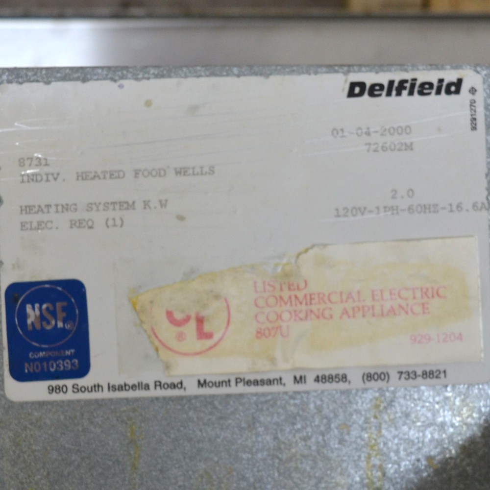 Delfield 8731 Two Full-Size Pan Drop-in Hot Food Well 120V 1PH 60Hz 16.6A b