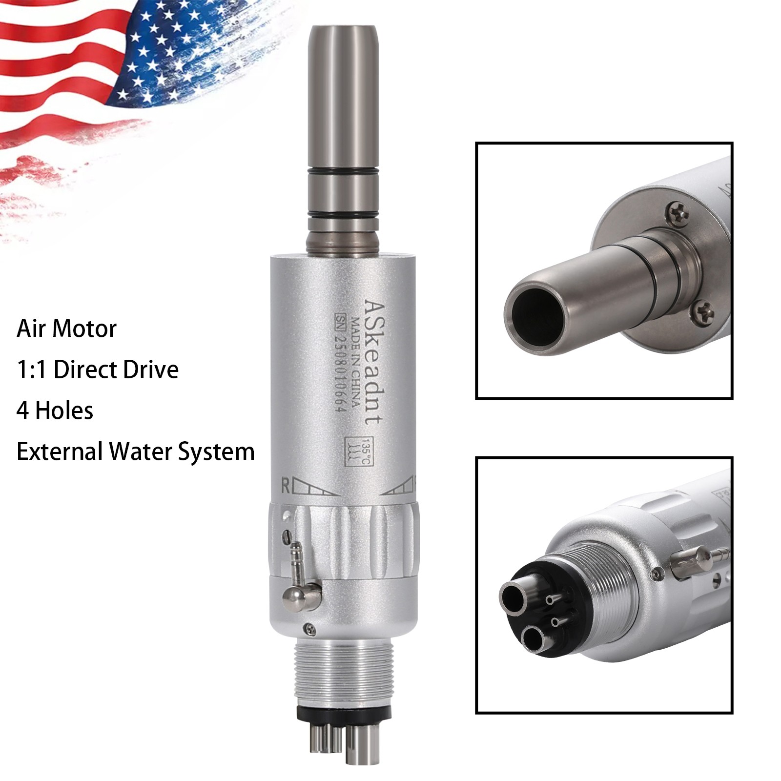 ASkeadnt Dental Slow Low Speed Handpiece Air Motor E-type 4 Holes Connector
