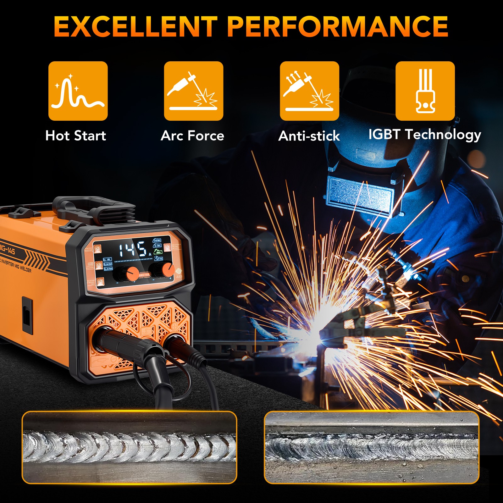 110V Digital MIG Welder 3 Functions Gasless Flux Core Stick Lift TIG Welding