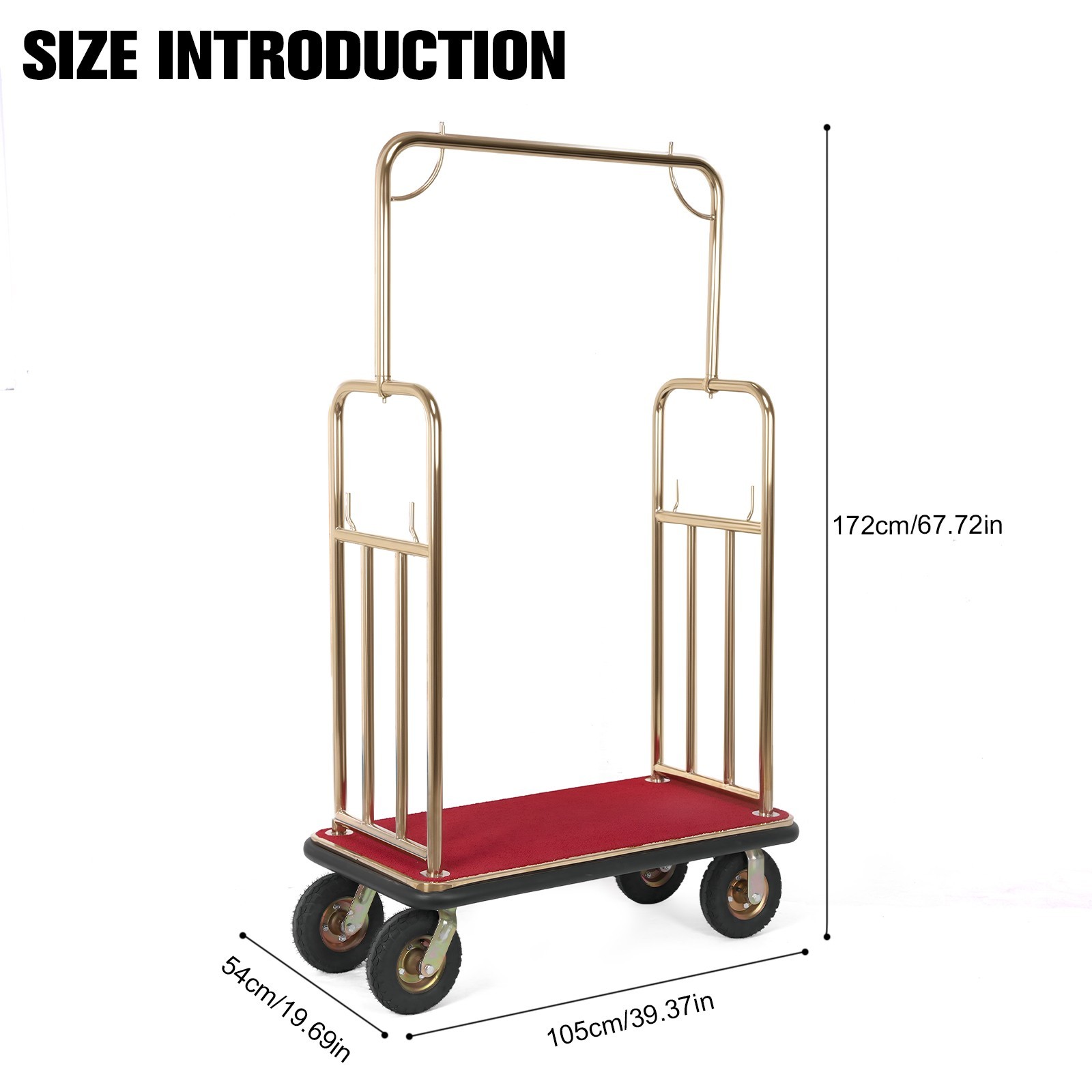 Hotel Luggage Cart 1200 lbs Capacity Stainless Steel Bellman Cart with 8″ Wheels