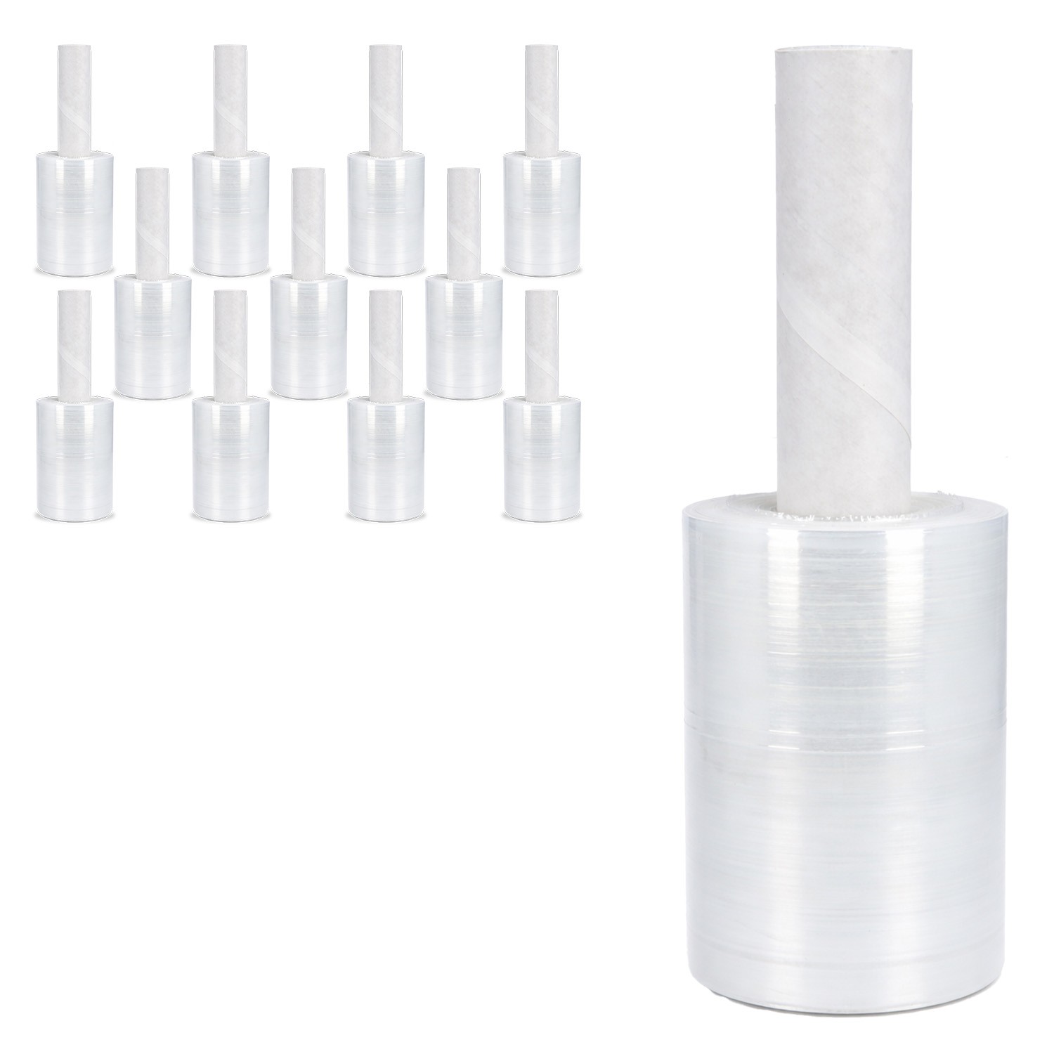 Clear Mini Stretch Shrink Wrap, 12 Rolls, 5″x1000′, 80 Ga, Pre-Attached Handles