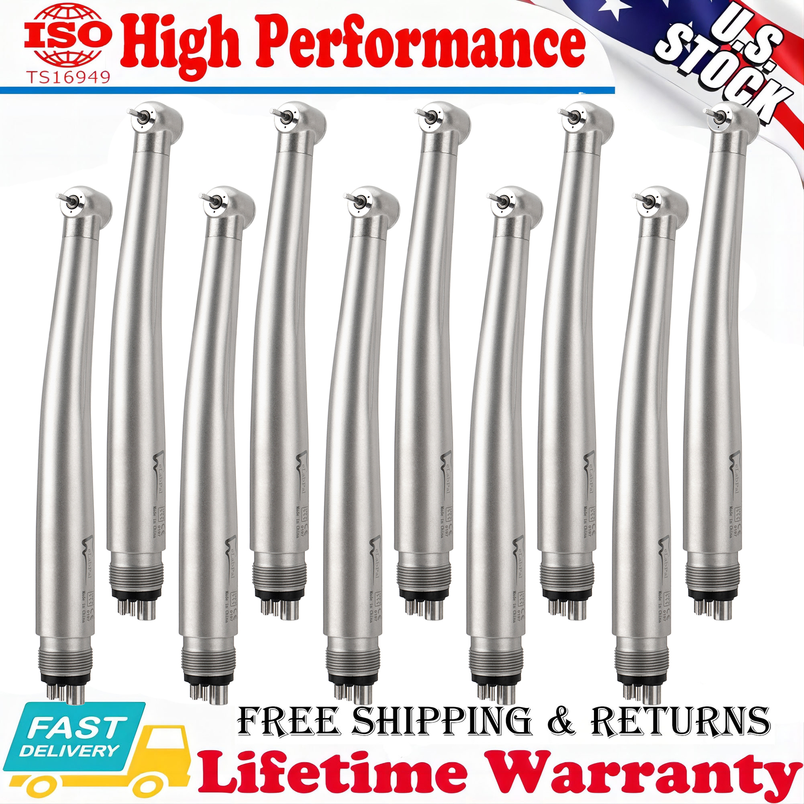 10x Triple Water Spray Dental High Speed Handpiece Push Button 4 Holes Autochuck