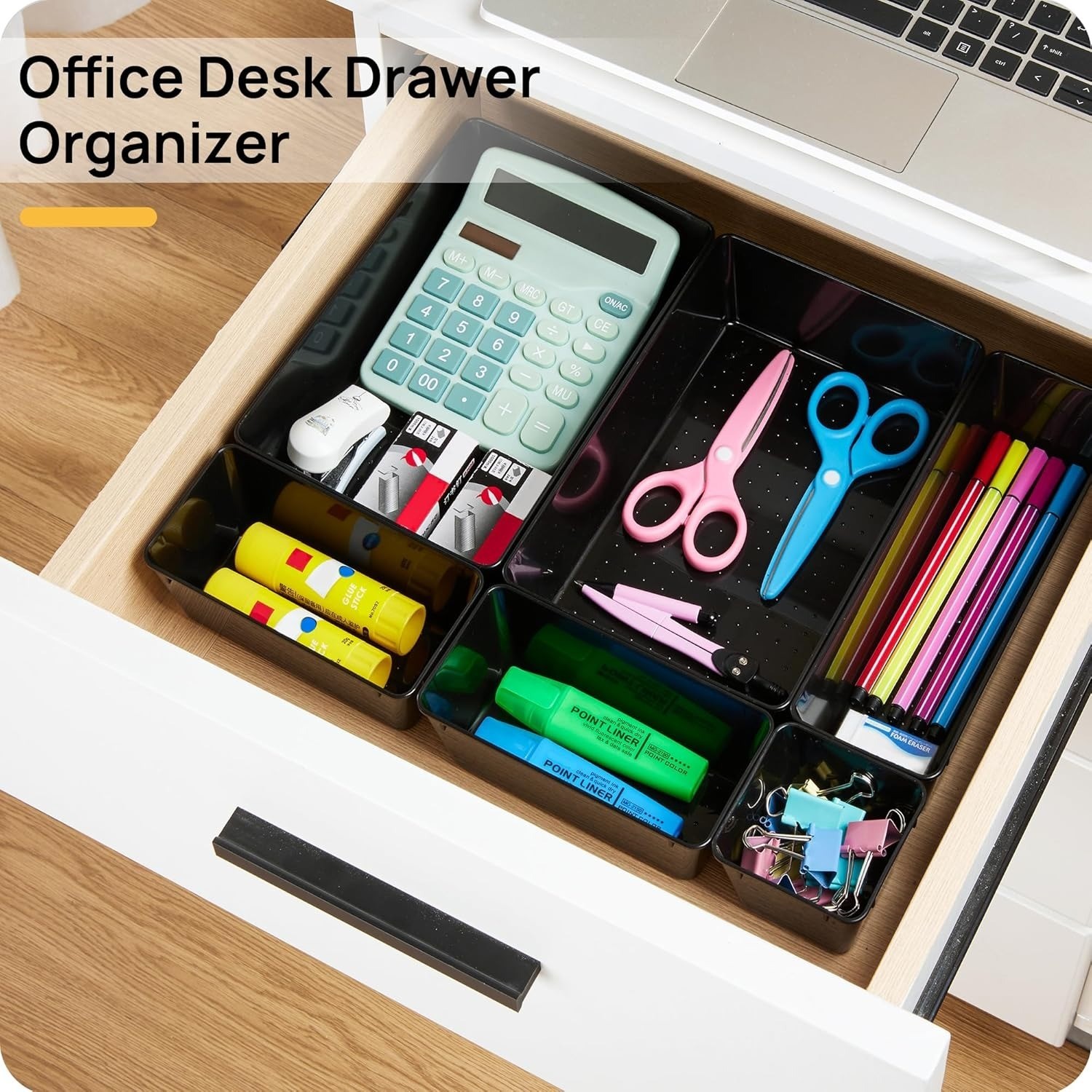 Vtopmart 25 PCS Office Desk Drawer Organizers Set, 4-Sizes Black