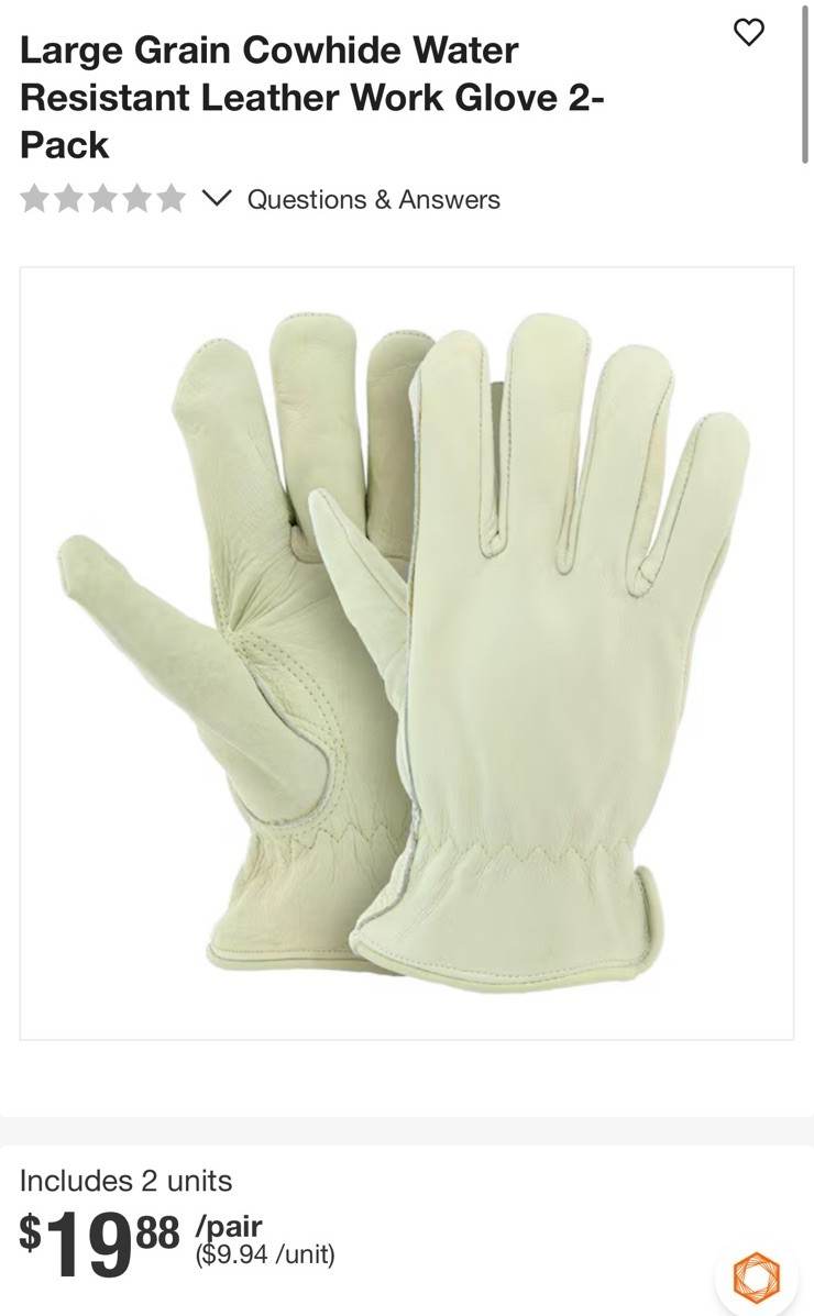 Lot of 12- Sz: L Grain Cowhide Water Resistant Leather Work Glove 2-Pack ALL NEW