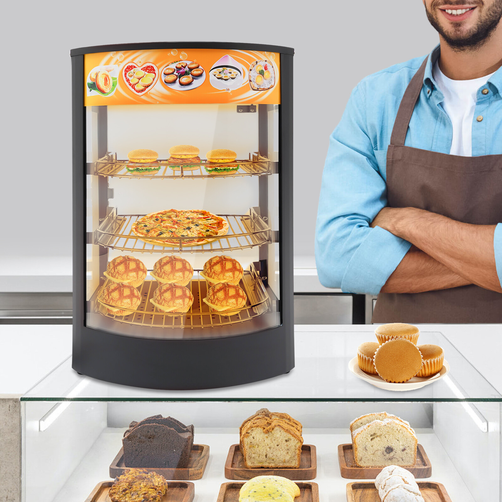 3-Tiers Tabletop Commercial Food Warmer Display Case Food Warming Cabinet 800W