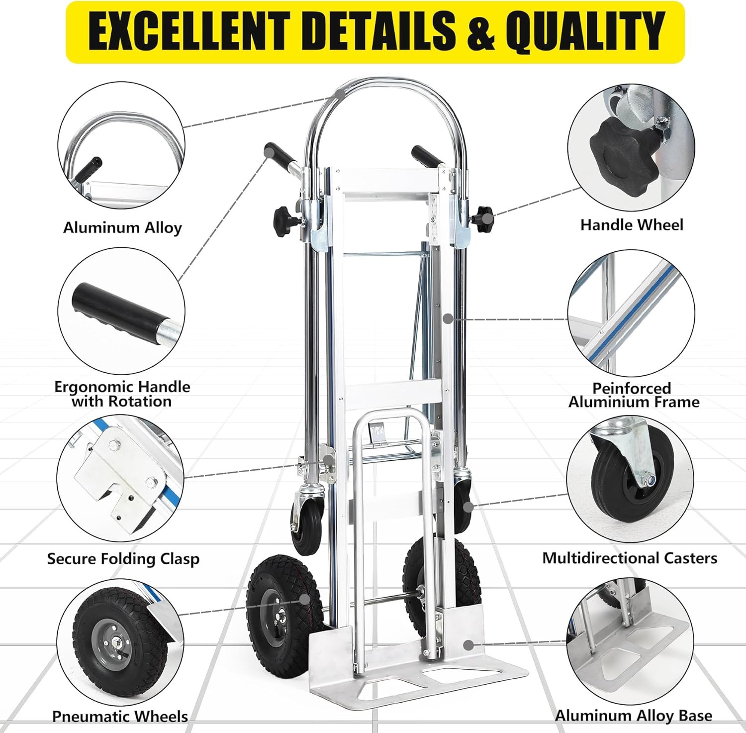 Aluminum Folding Hand Truck 550 LBS Capacity Convertible Hand Truck Dolly Cart