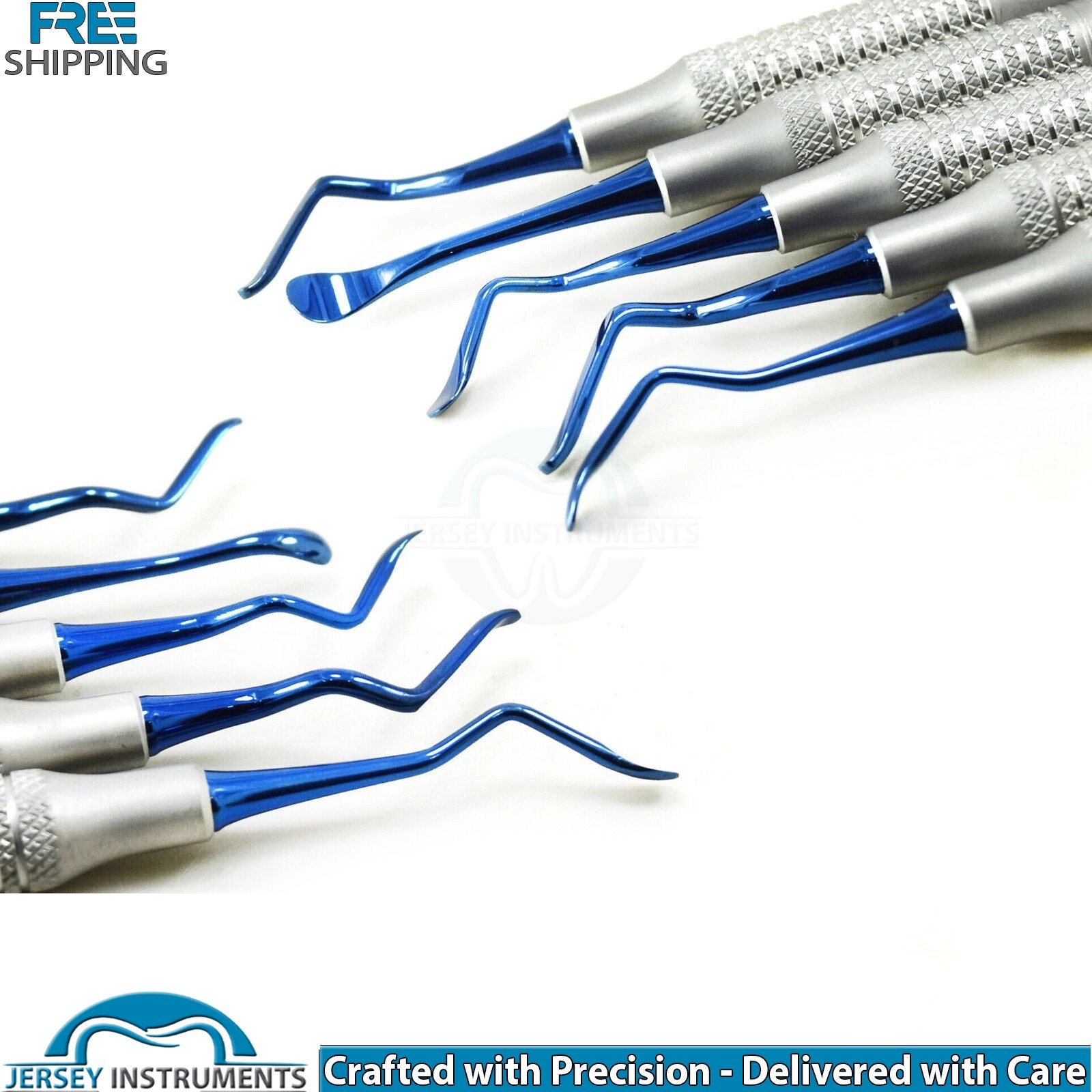 Set of 5 Implant Surgery Tunneling Elevators Blue Tip Dental Surgical Instrument