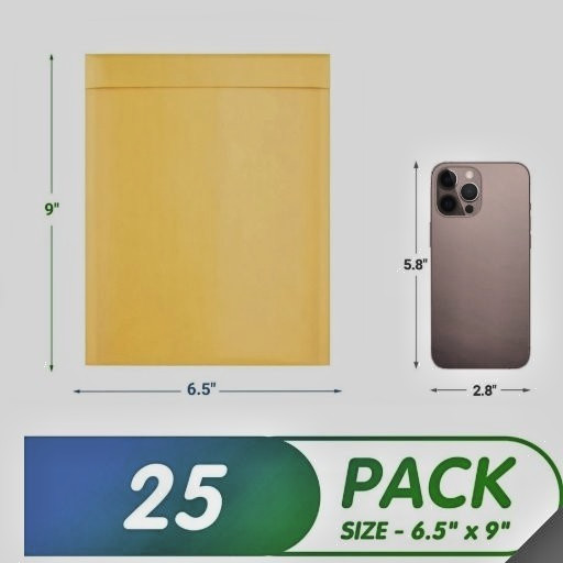 25 Yellow Kraft Bubble Mailers 6.5 x 9 Paper Cushion Padded Envelopes