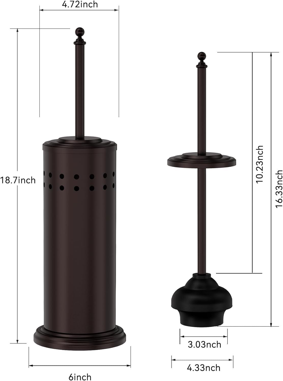 DOWRY Anti-Hand Off Toilet Plunger with Holder for 18.7In, Oil Rubbed Bronze