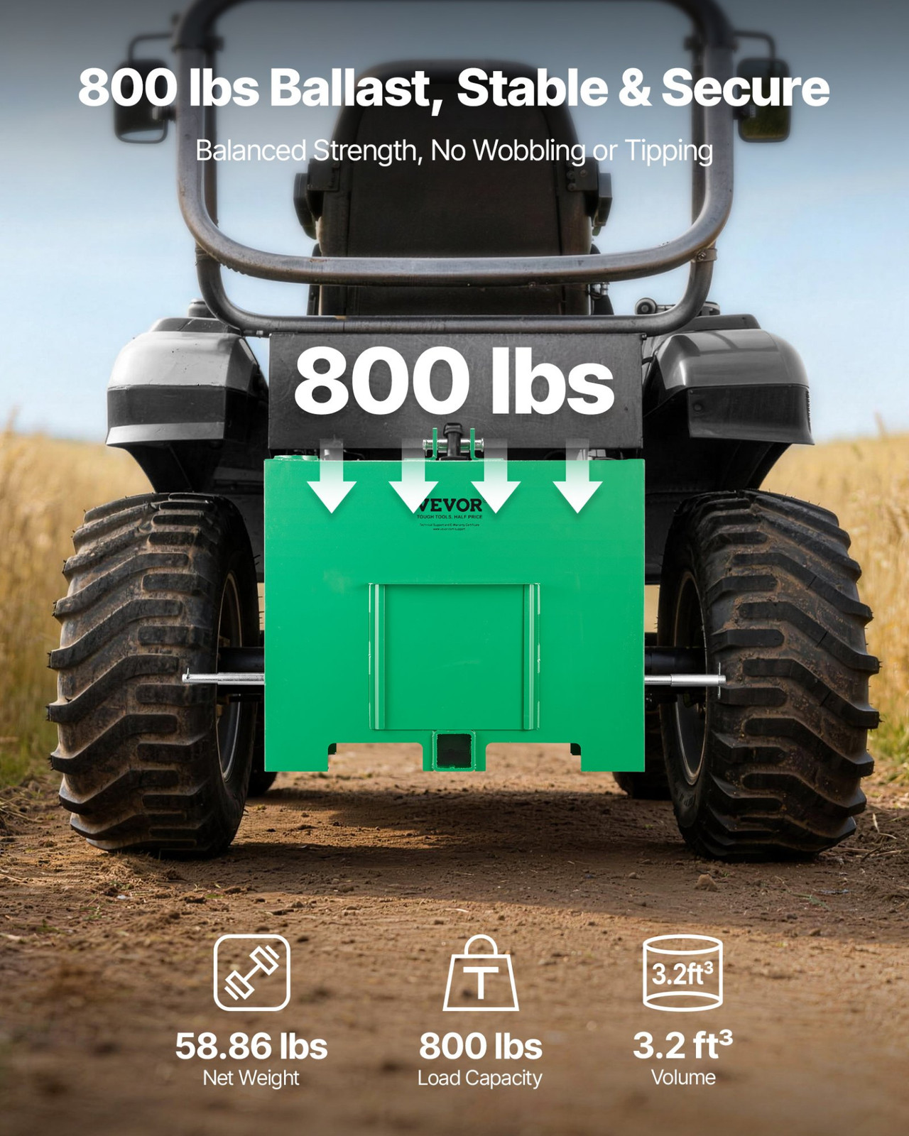 3 Point Tractor Ballast Box 800lb Cat 1 Hitch Receiver Green