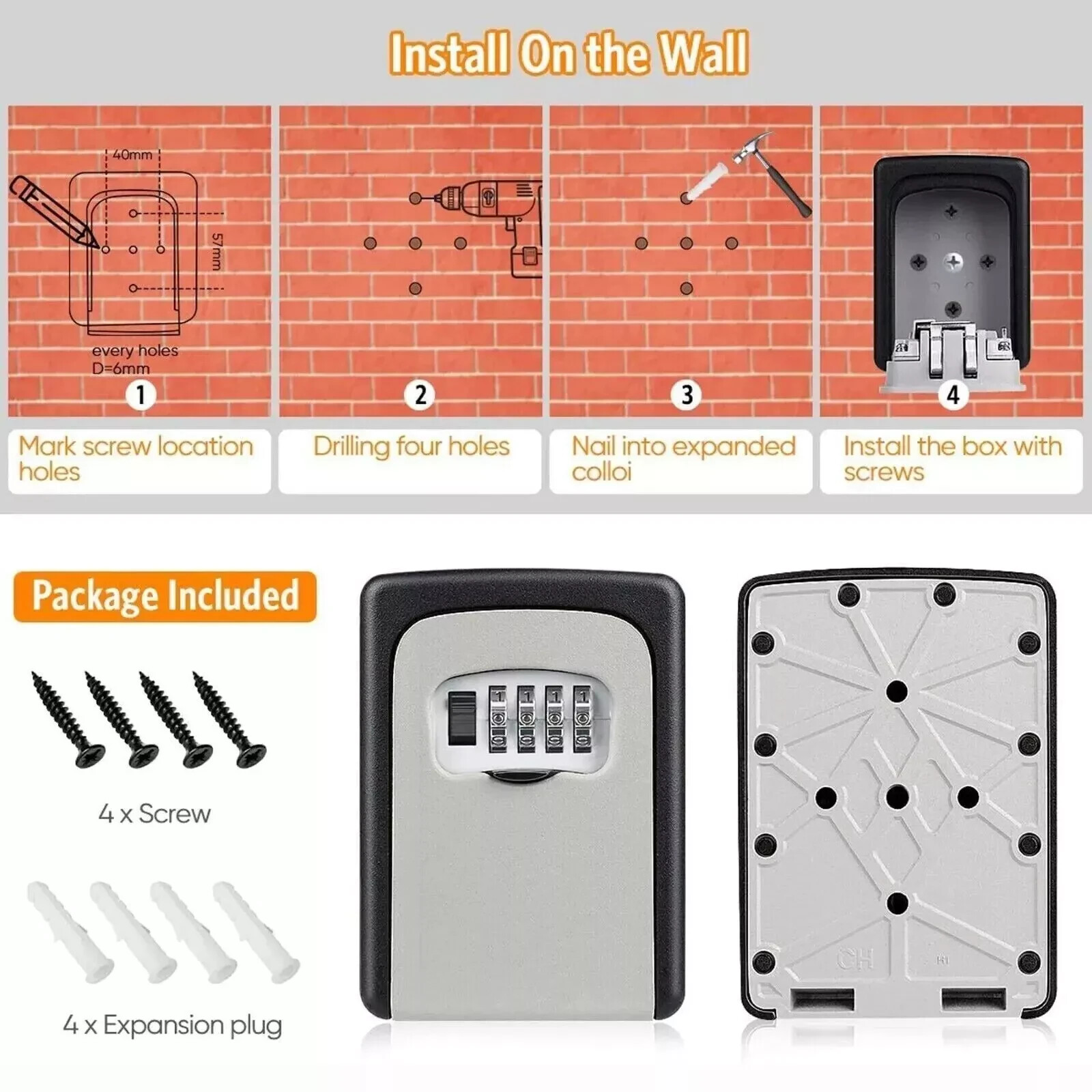 1 ~ 10X Key Lock Box Outside-Combination Lockbo House Key-Portable Wall Mounted