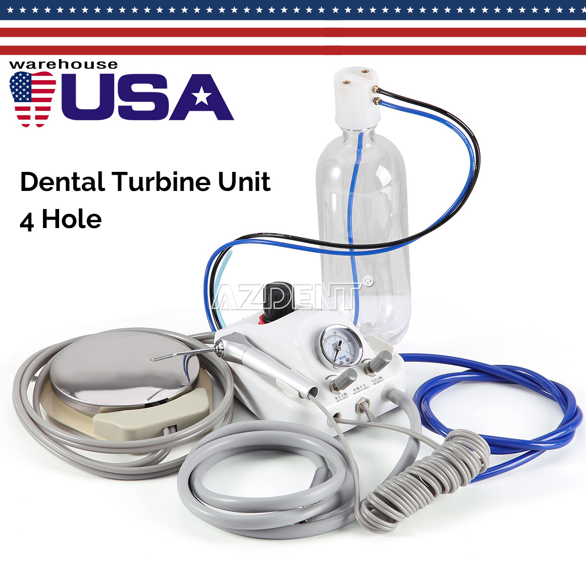 Portable Dental Turbine Unit 3 Way Syringe Work with Air Compressor 4 Holes