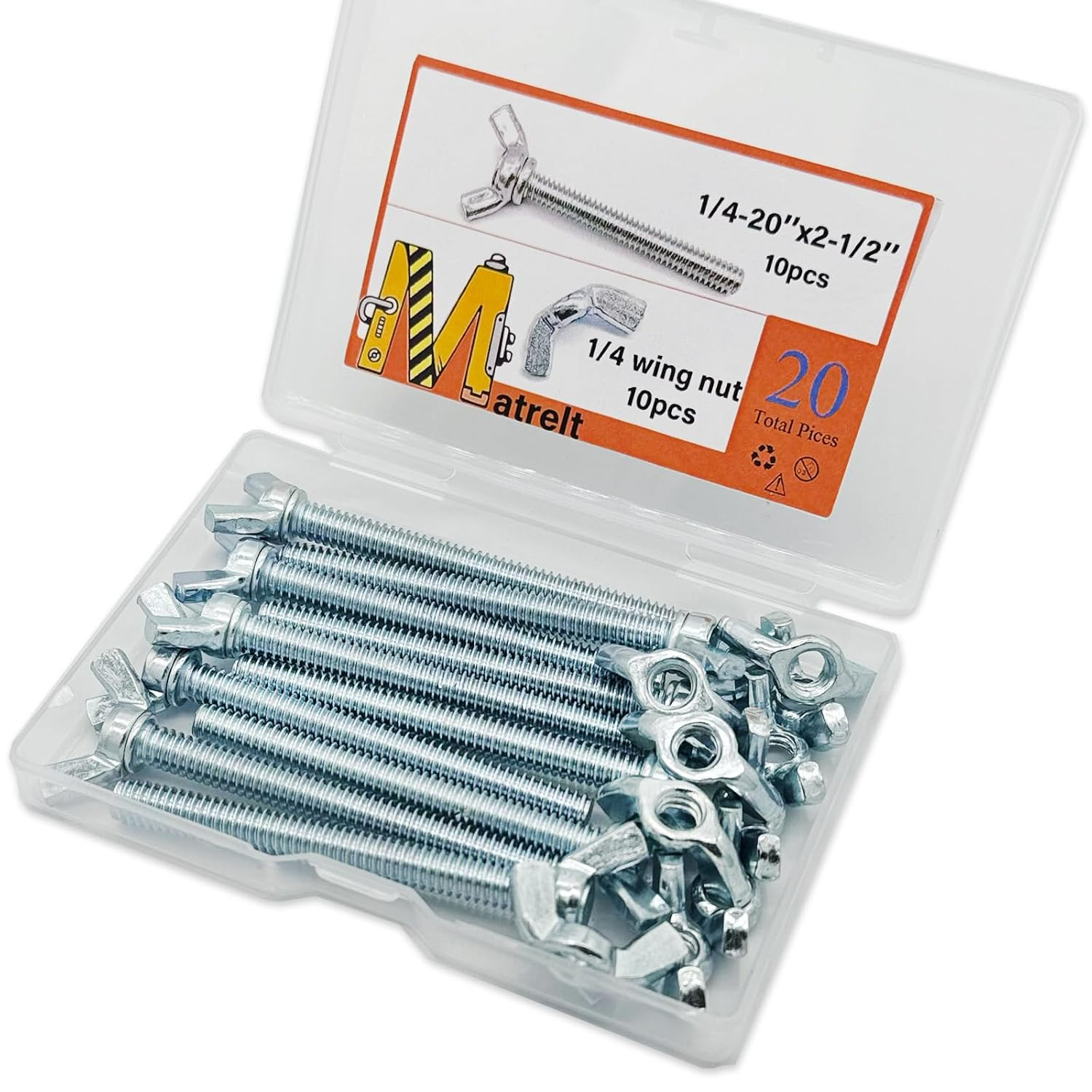 20 Pcs 1/4-20 x2-1/2 Wing Screw Bolts and Wing Nut Kit Butterfly Screws and Nut