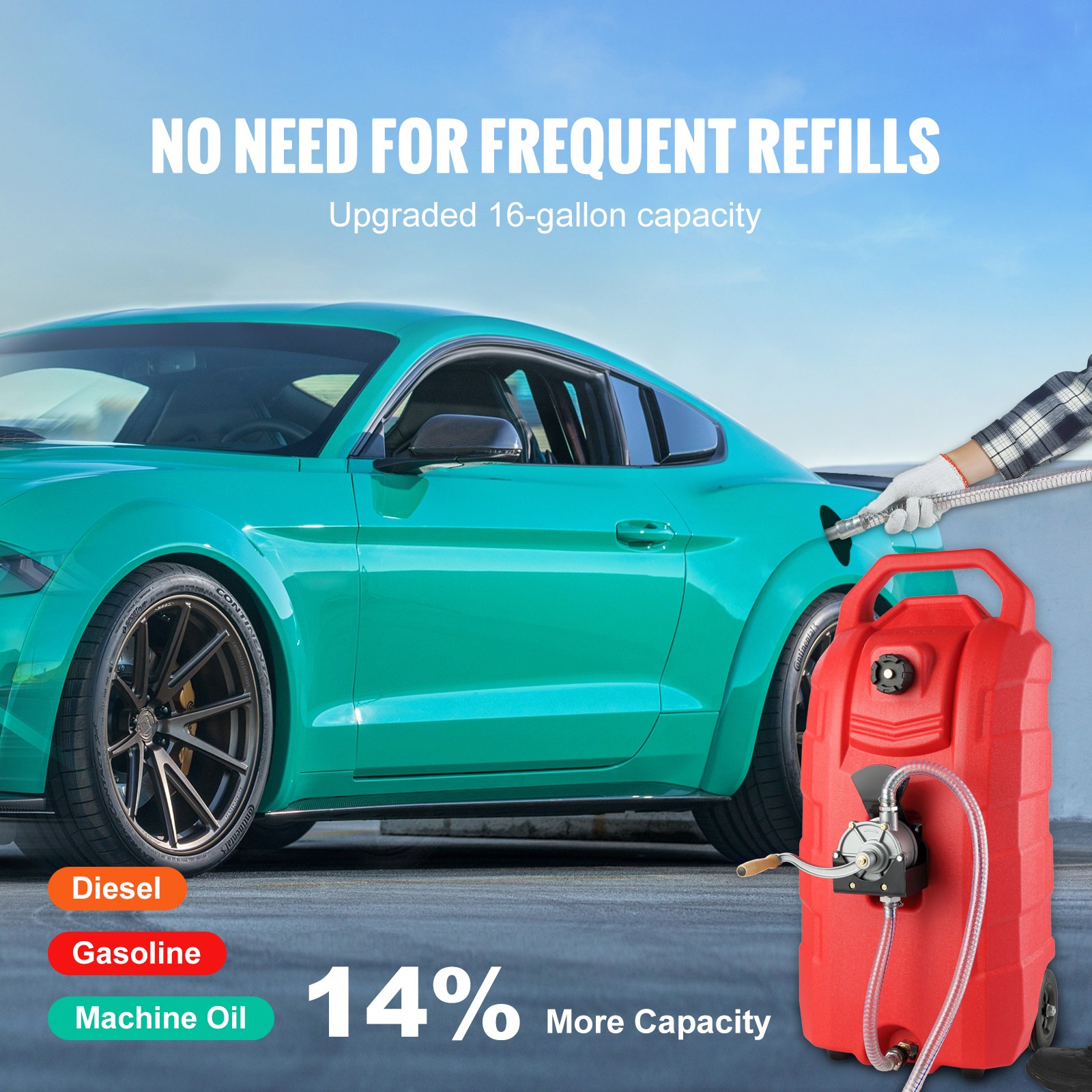 Uimoso 16 Gallon Fuel Caddy Portable Gas Storage Tank 7.8 L/min with Manual Pump