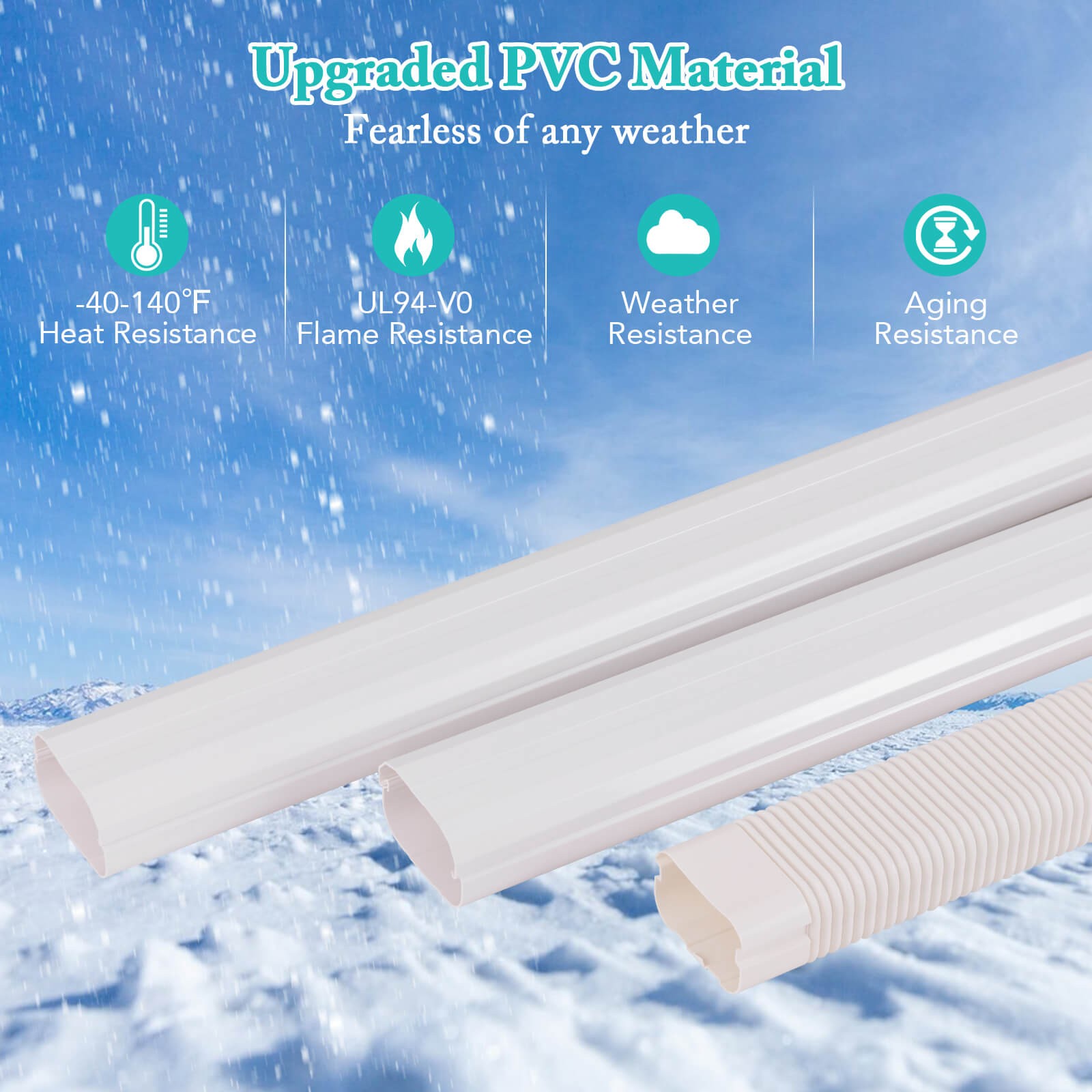 4″ PVC Decorative Mini Split Line Set Cover w/ Flexible Duct & Straight Duct