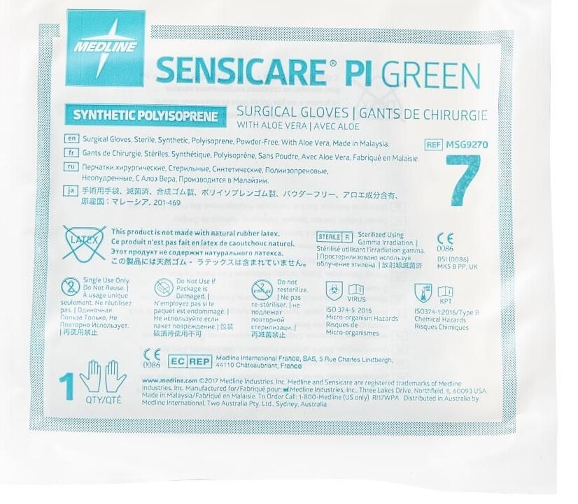 10 Pair SENSICARE PI Green Synthetic Polyisoprene Gloves Size 7