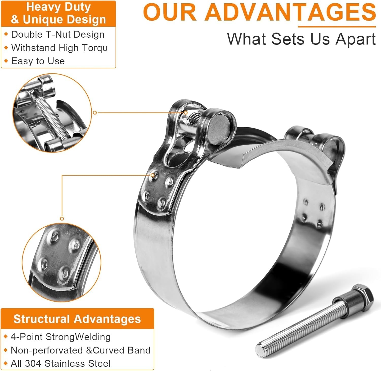 T-Bolt Hose Clamps 304 Stainless Steel (29-31mm 4-Pack) – Heavy Duty Adjustable