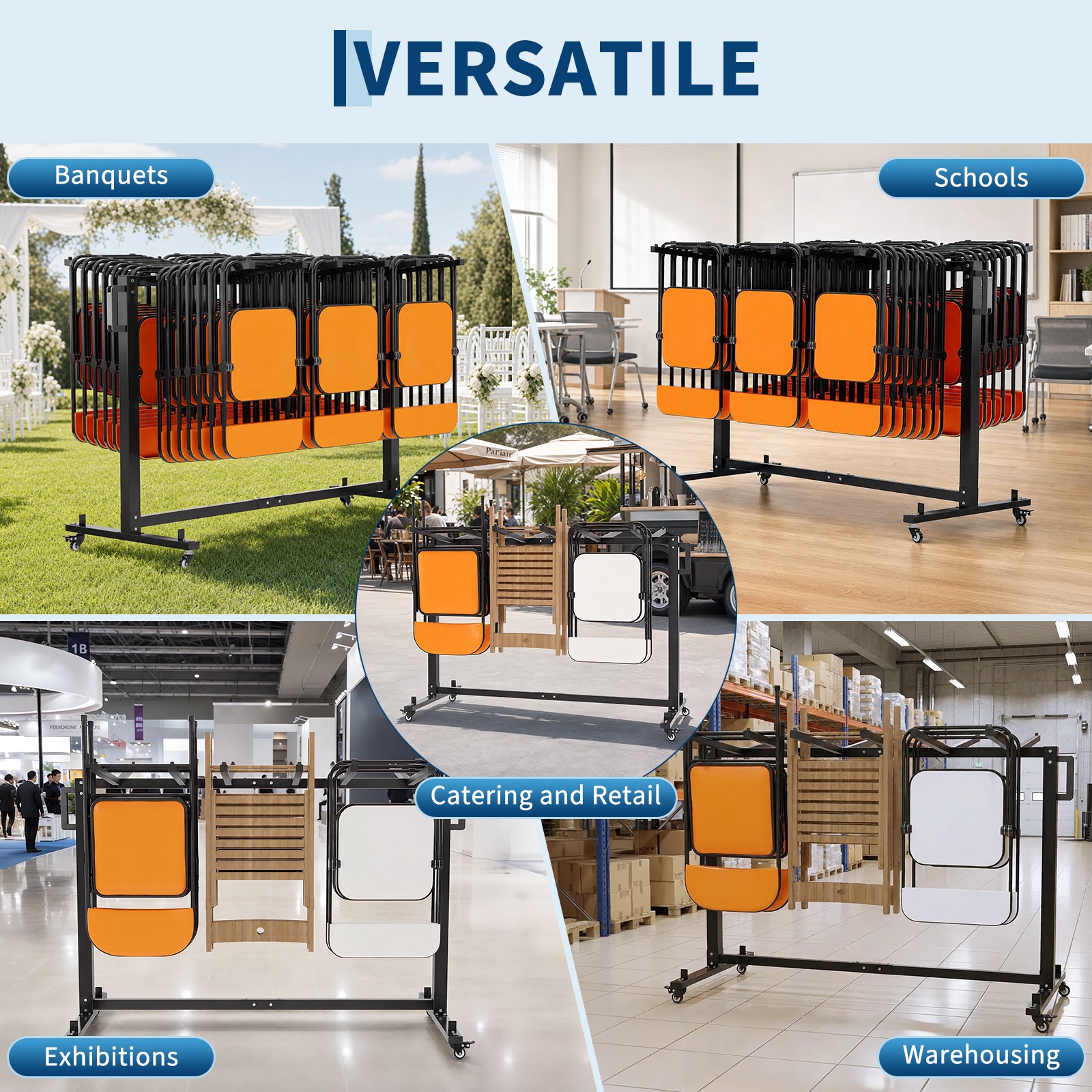 660 LBS Folding Chair Table Cart, Holds 42 Chairs or 12 Tables, Brake Casters