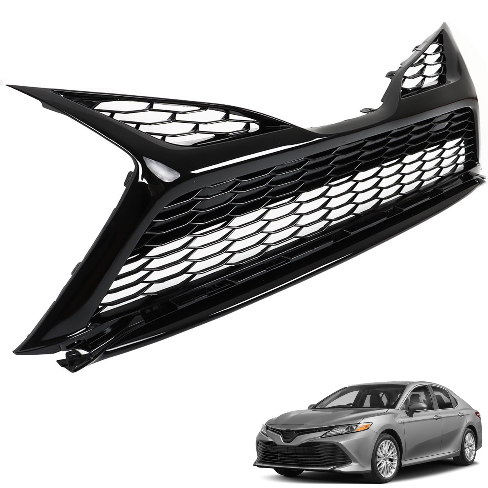 Front Lower Glossy Black Honeycomb Grille No Sensor Holes for 21-22 Camry SE XSE