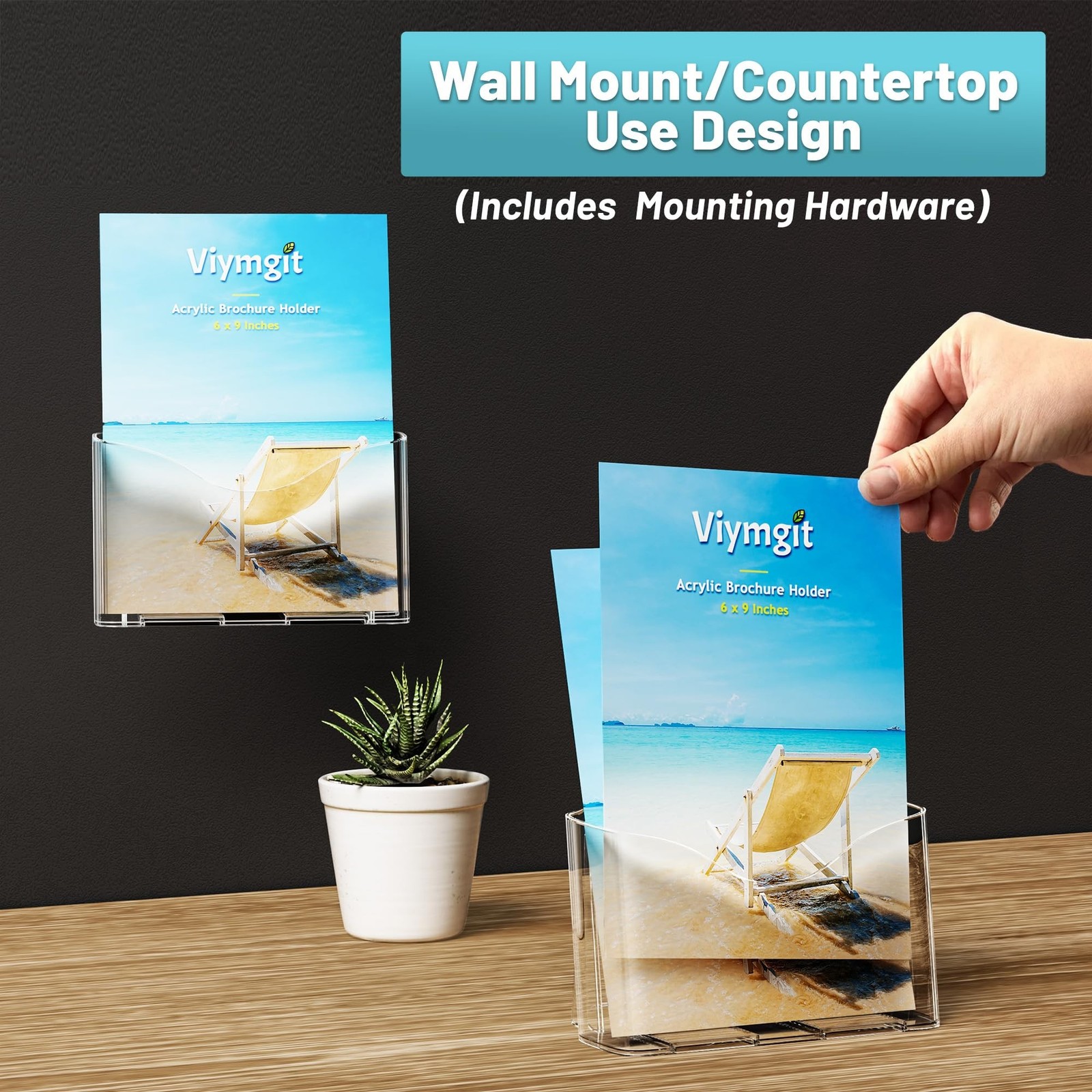 Viymgit Acrylic Brochure Holder 6 x 8 Inches, 6-Pack Clear Plastic Display St…
