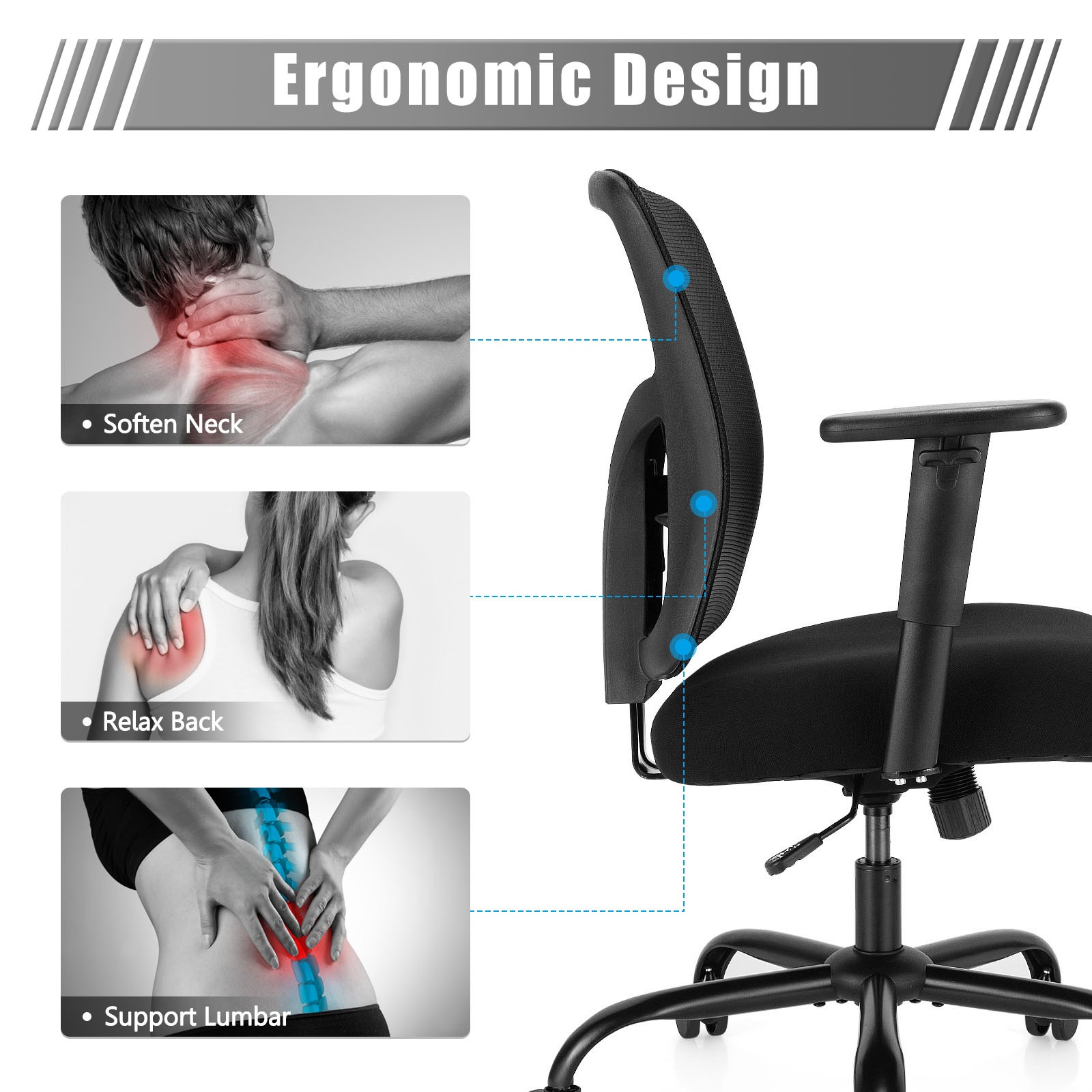 Costway 400LBS Mesh Big & Tall Office Chair Swivel Task Chair w/ Lumbar Support