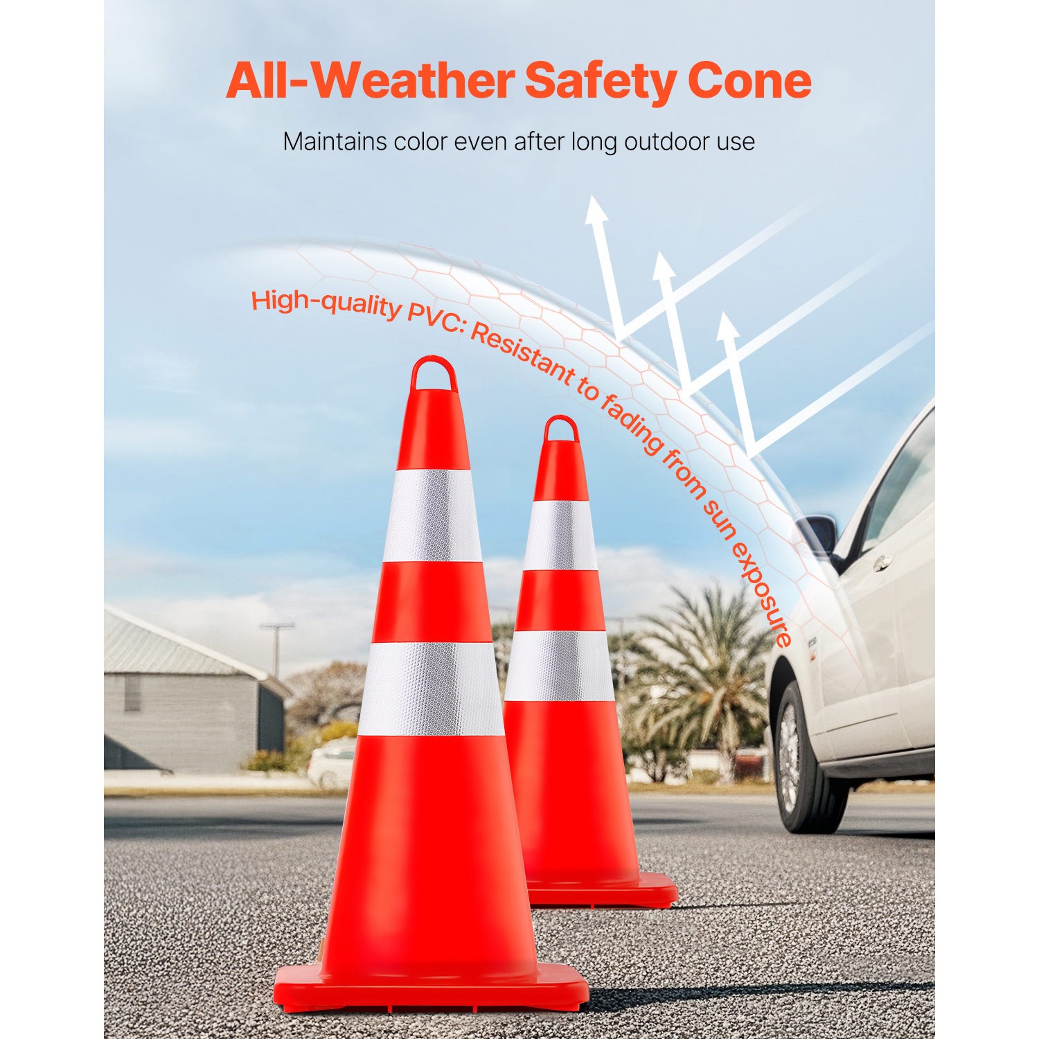 Uimoso 12PCS Safety Cones Traffic Cones 28″ Orange Reflective Collars Road Cones