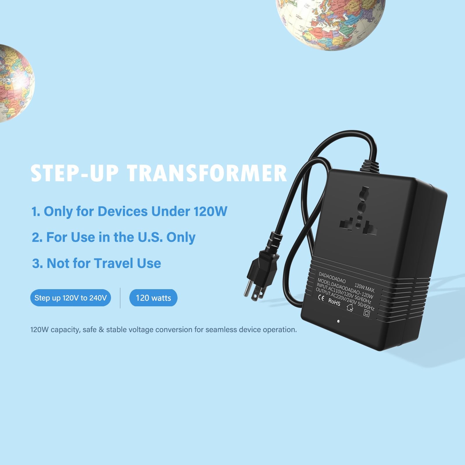 120Watts, Voltage Converter 110v to 220v, 110 to 220 Voltage Converter, Trans…