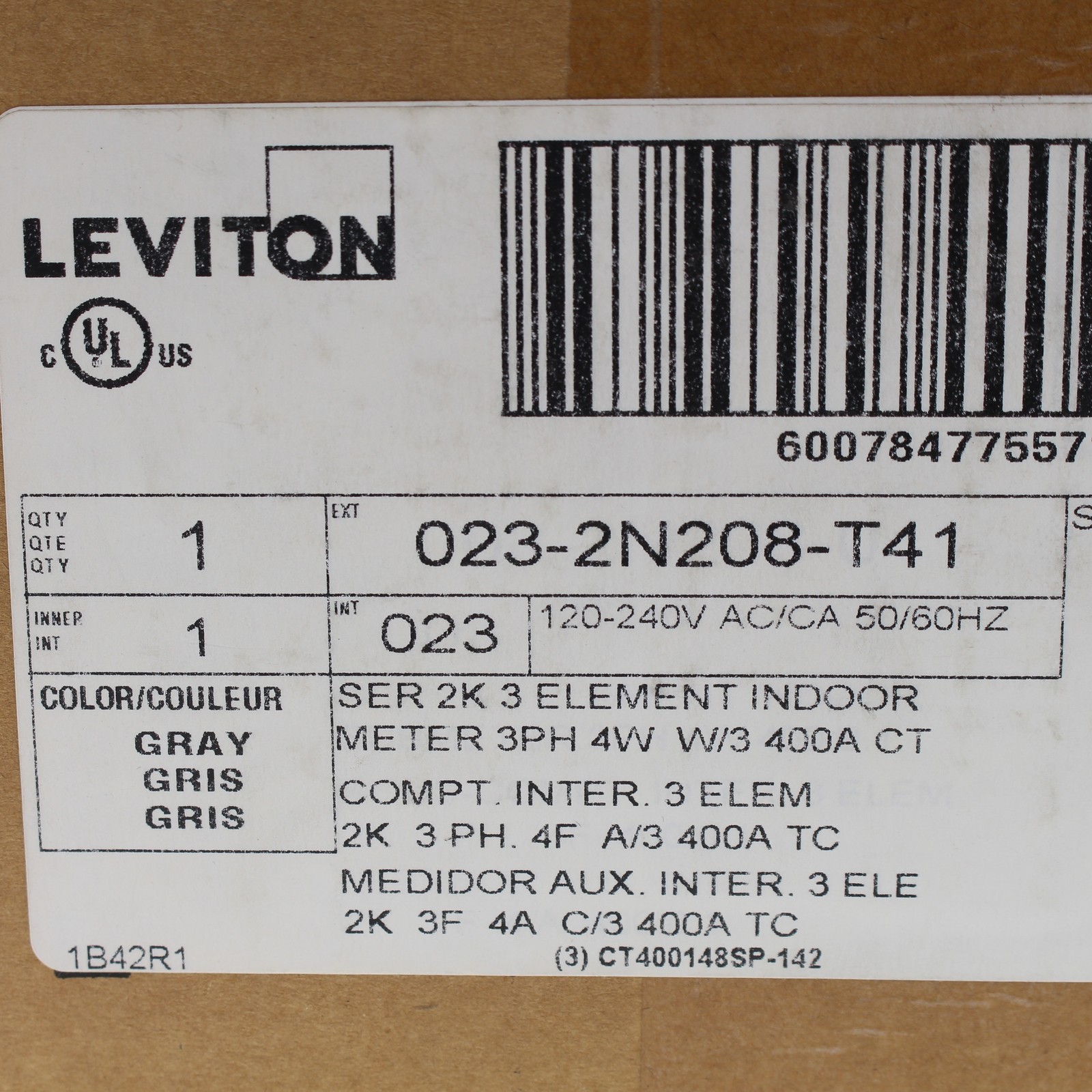 Leviton 2N208-T41 Three Element Meter Series 2000 3P NEMA 1 400A 120/240/208V