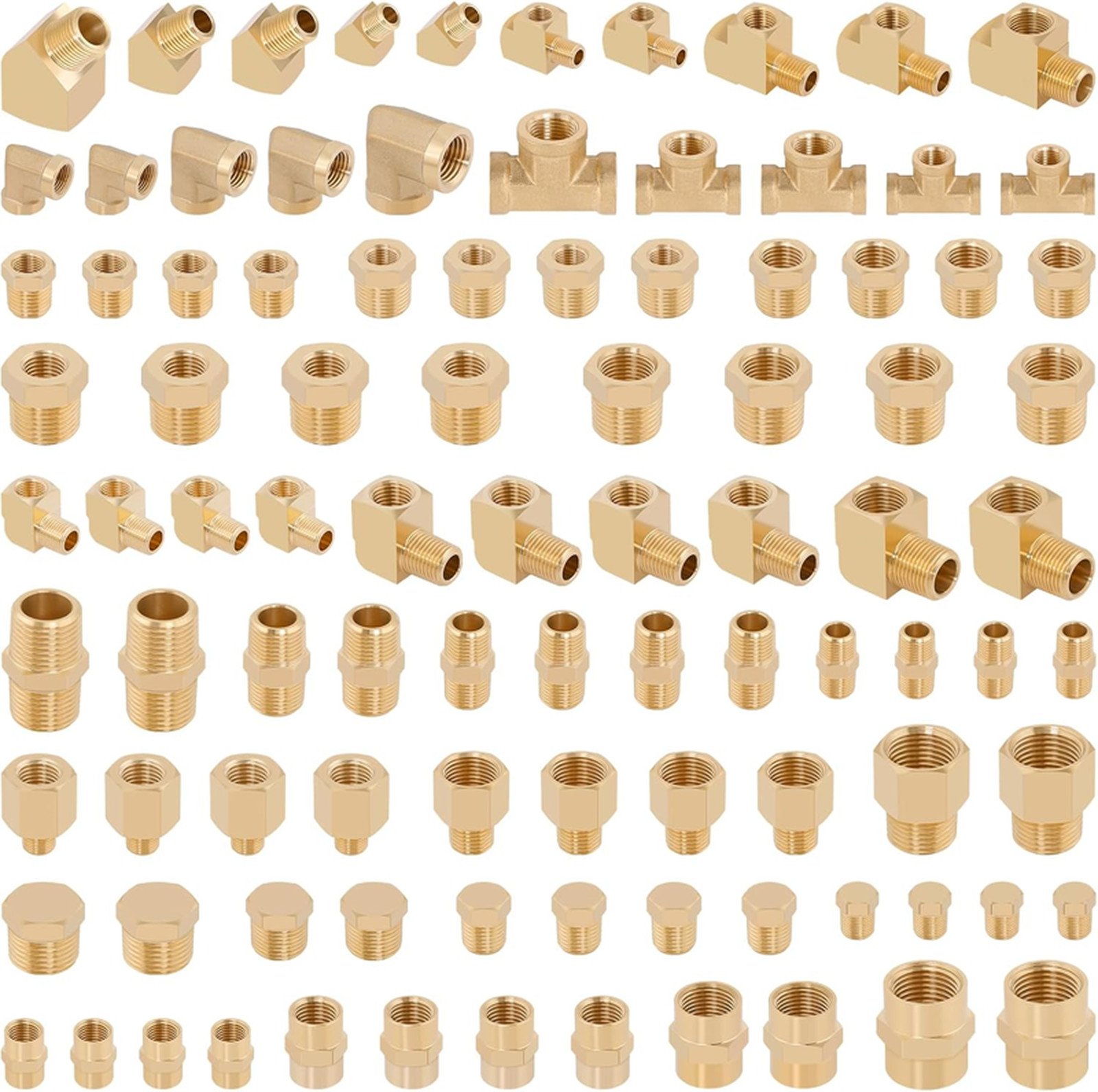 96PCS Brass Pipe Fittings Assortment Kit – NPT Adapter, Reducer Bushing, Hex