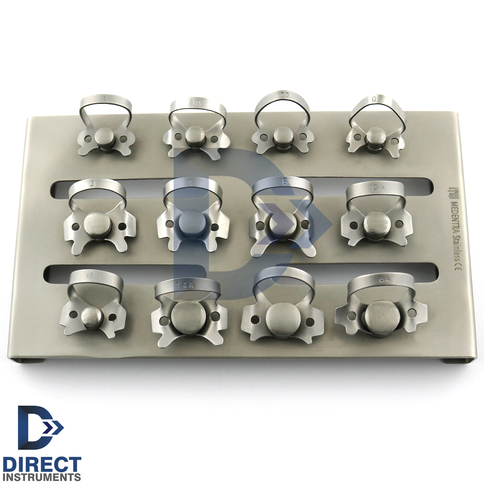 12Pcs Dental Rubber Dam Clamps With Tray Endodontic Retainers Molar Serrated Jaw