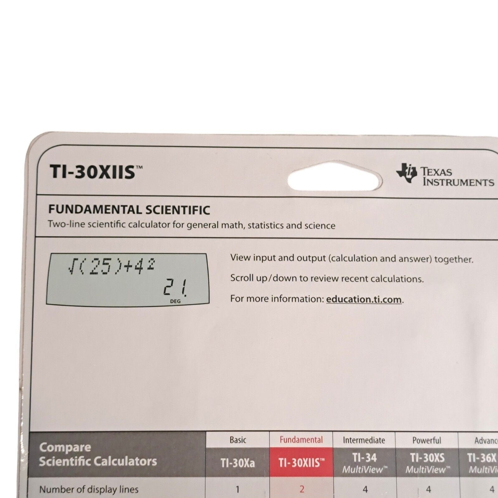 TI30XIIS Fundamental Scientific Calculator SAT ACT AP Solar+ Texas Instruments