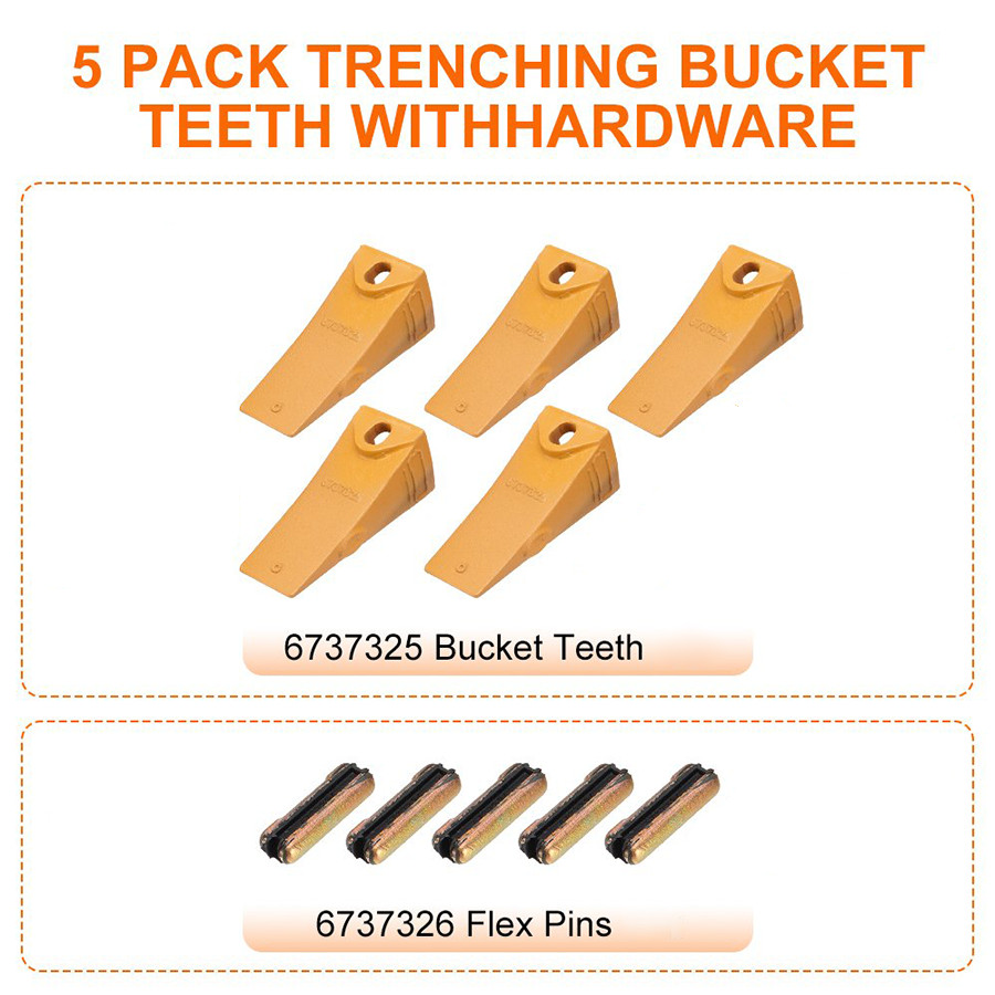 6737325 5Kit Bucket Teeth with 6737326 Flexpins for Bobcat Style Mini Excavator