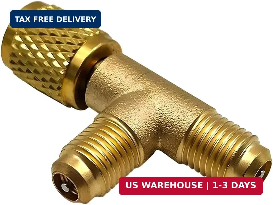 Car Quick Coupler Access Tee, Brass 1/4″ SAE Valve Core Tee Adapter for R22 R12
