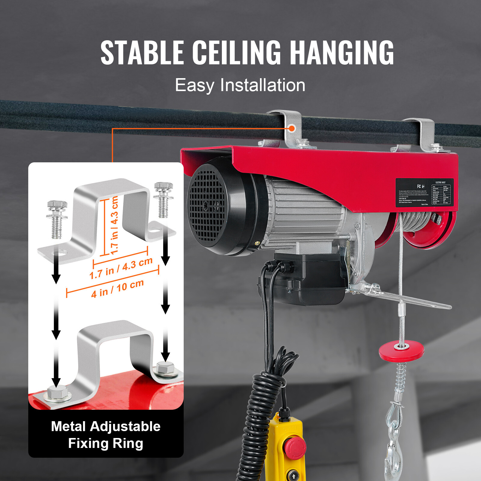 Electric Hoist 1320lbs Crane Winch with Wired Remote Control 1150W 110V