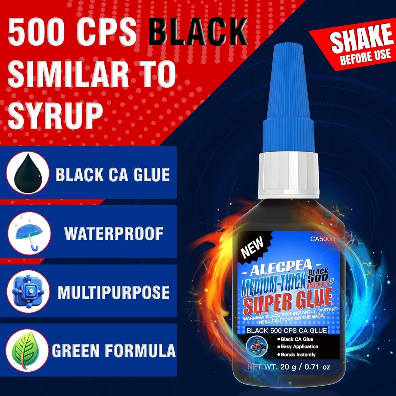 20g Black Medium-Thick CA Glue 500 PCS, Premium Cyanoacrylate Super Glue