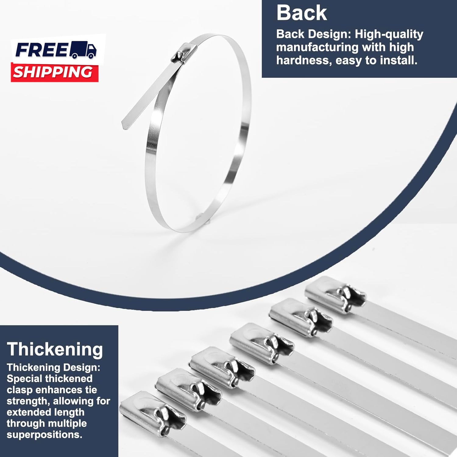 100 Pack Metal Zip Ties 11.8 Inch Heavy Duty 304 Stainless Steel Locking Cable