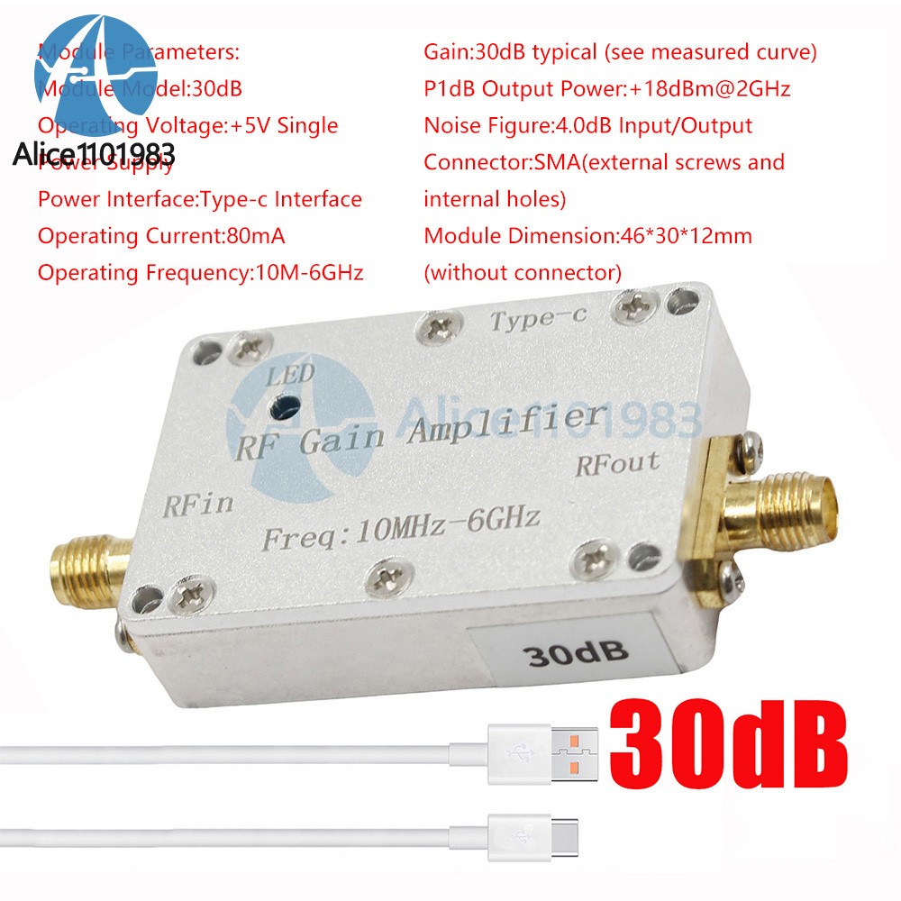 10M-6GHz Low Noise Amplifier Gain 10-40DB LNA RF Amp Signal Driving Receiver