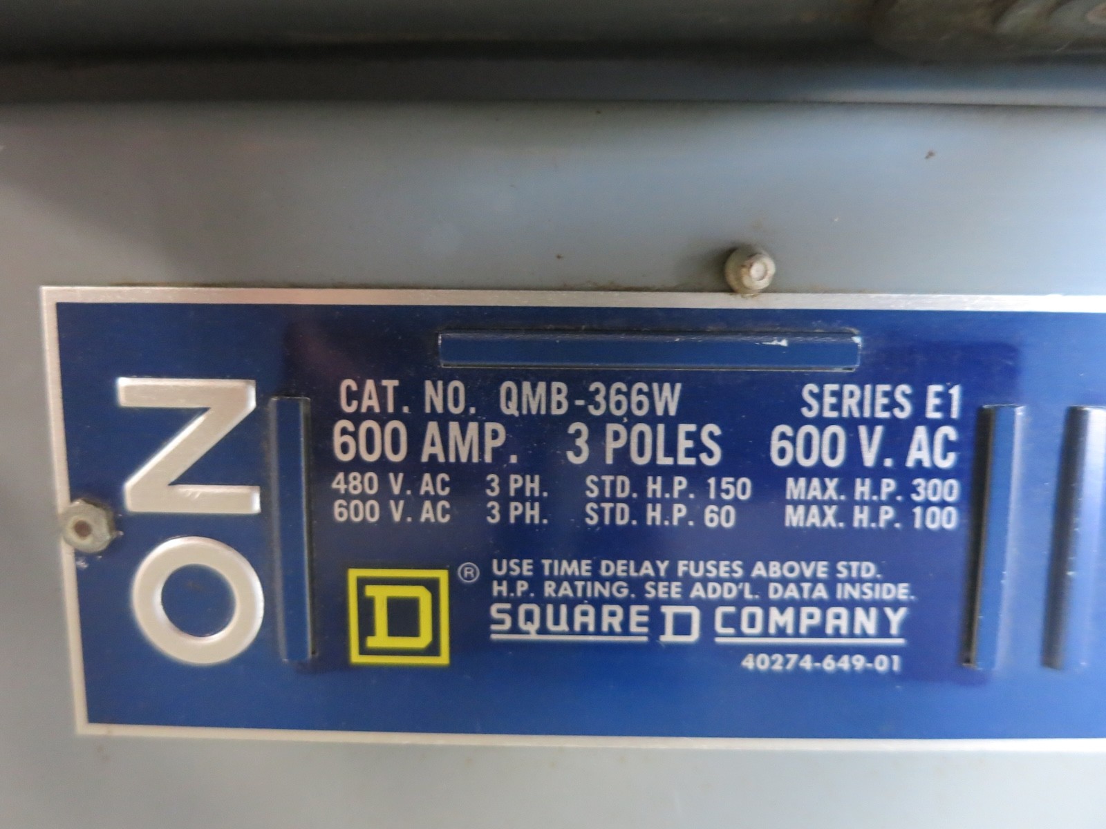 Square D QMB-366W 600A 600V Fusible Panelboard Switch QMB366W Fused 600 Amp E1