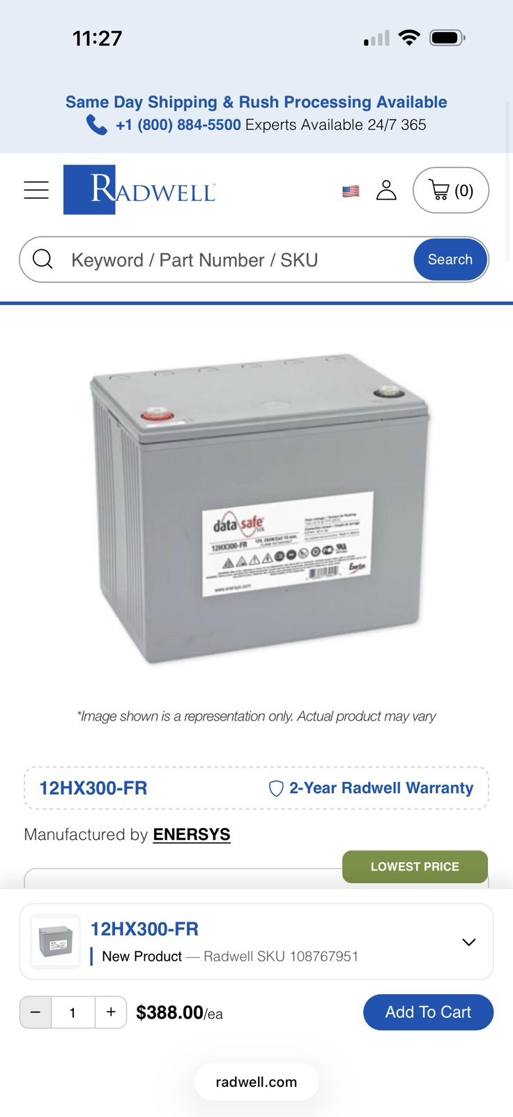 Vertiv Liebert EXM Battery Cabinet 288VDC 24 Lead-Acid 300Ah Vertiv Liebert EXM
