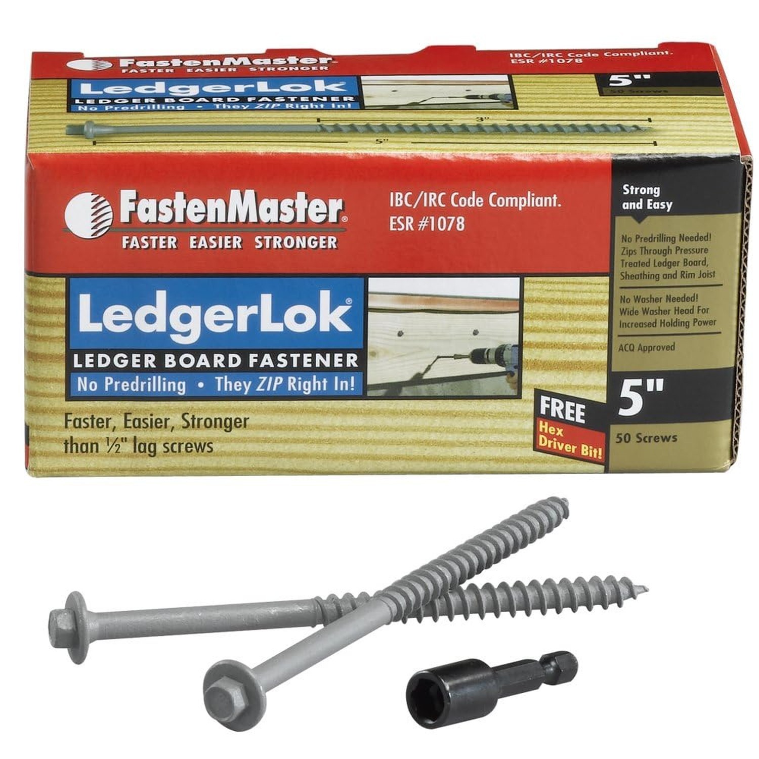 FastenMaster FMLL005-50 LedgerLOK Ledger Board Fastener, 5 Inches, 50-Count